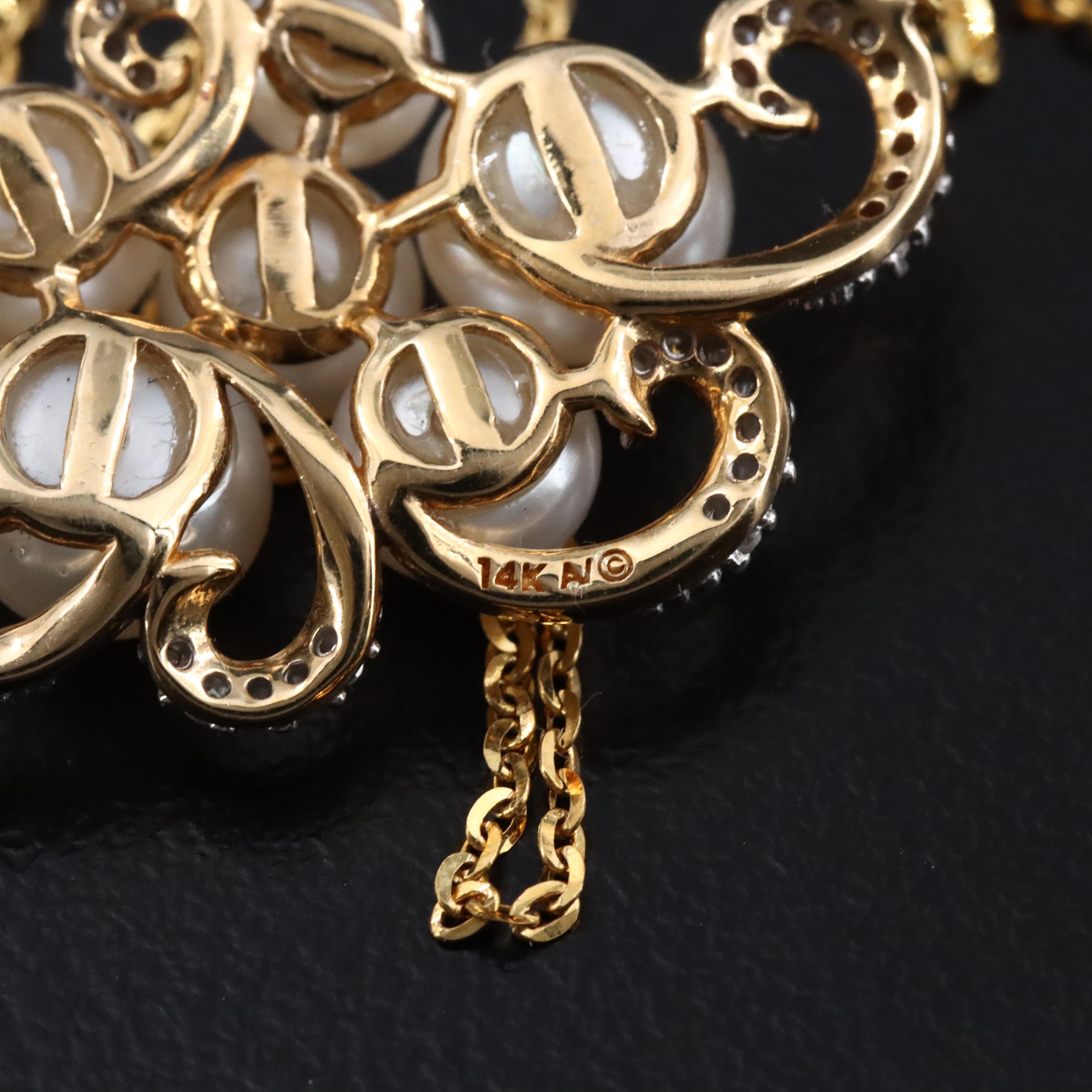 14K Pearl and Diamond Cluster Necklace