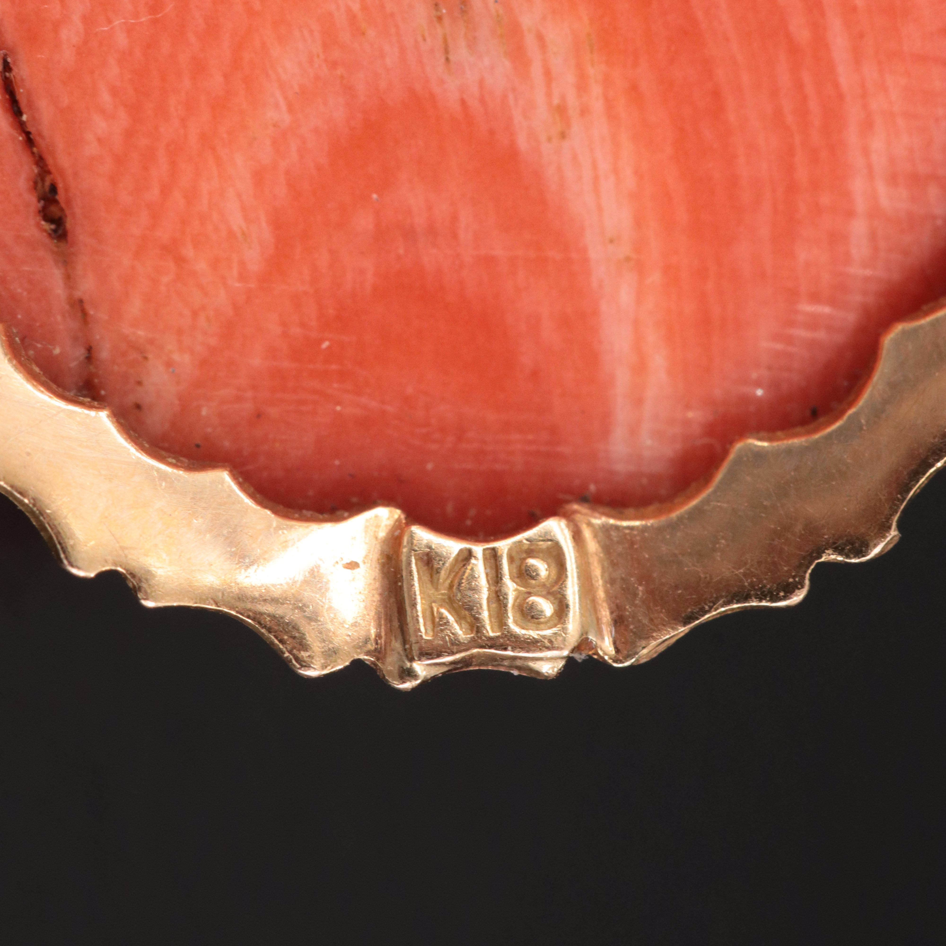 18K High Relief Coral Cameo Converter Brooch