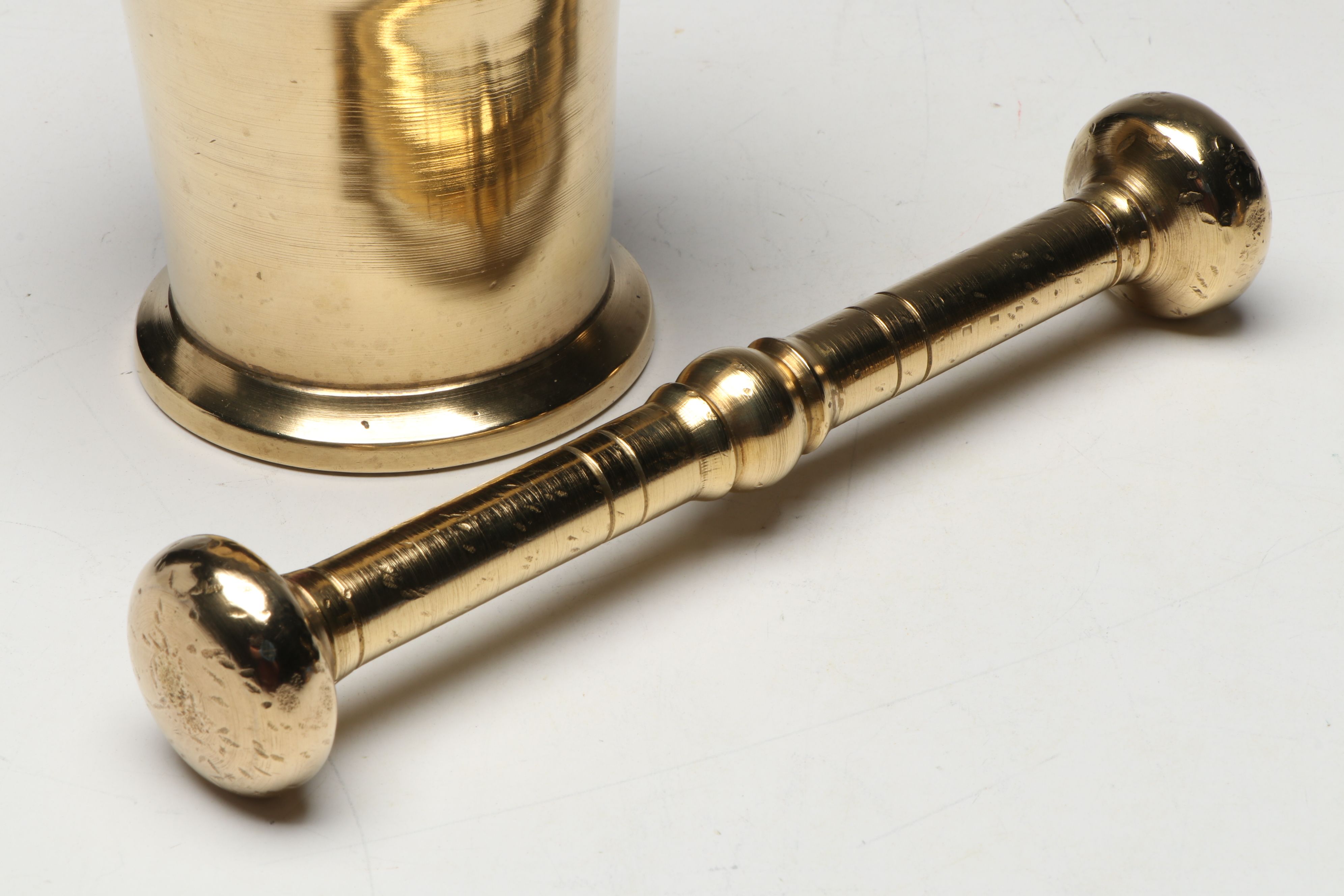 Victorian Style Brass Chambersticks with Mortar and Pestle