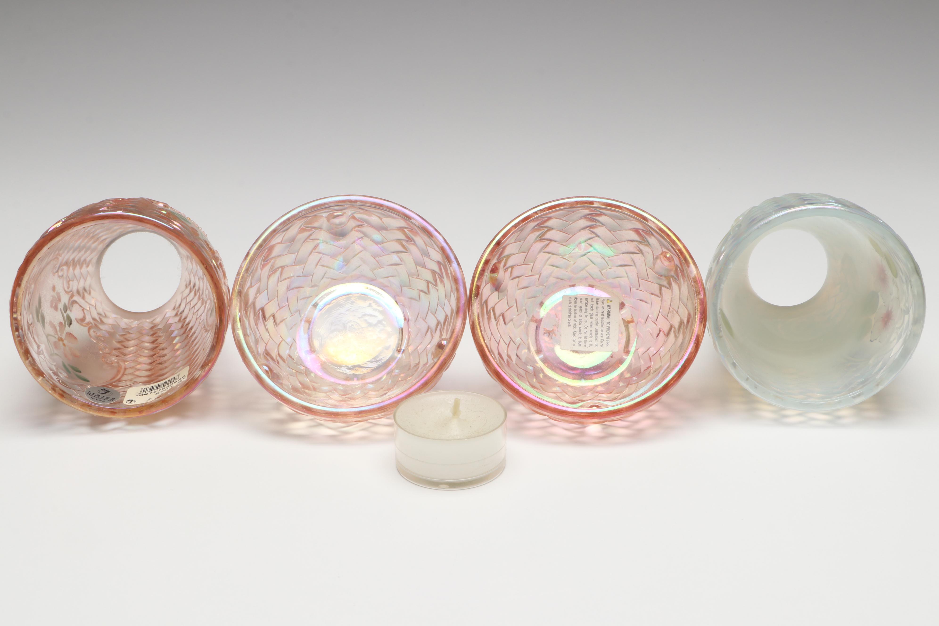 Fenton Hand-Painted Iridescent Glass Fairy Lamps