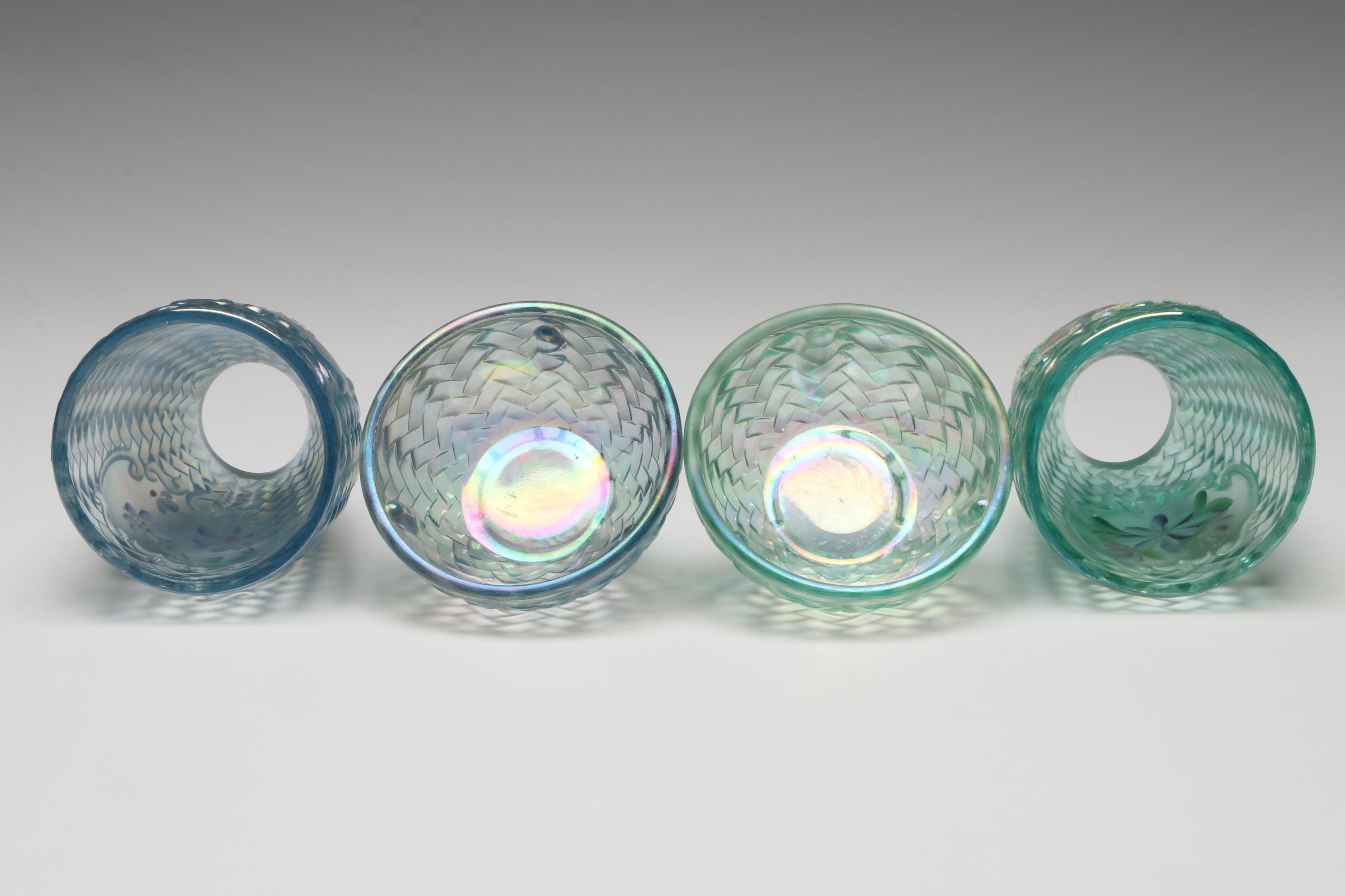 Fenton Hand-Painted Iridescent Glass Fairy Lamps
