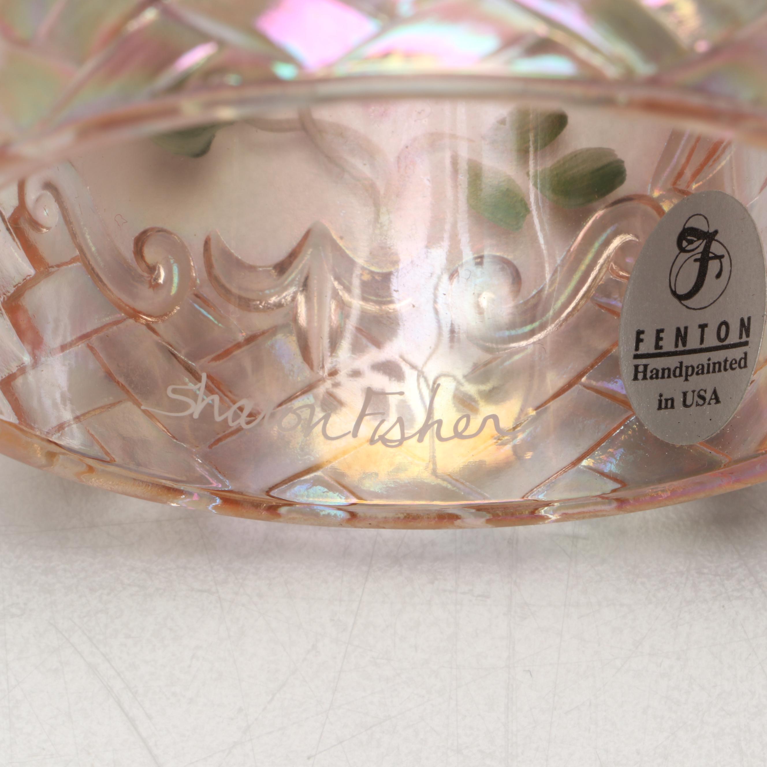 Fenton Hand-Painted Iridescent Glass Fairy Lamps