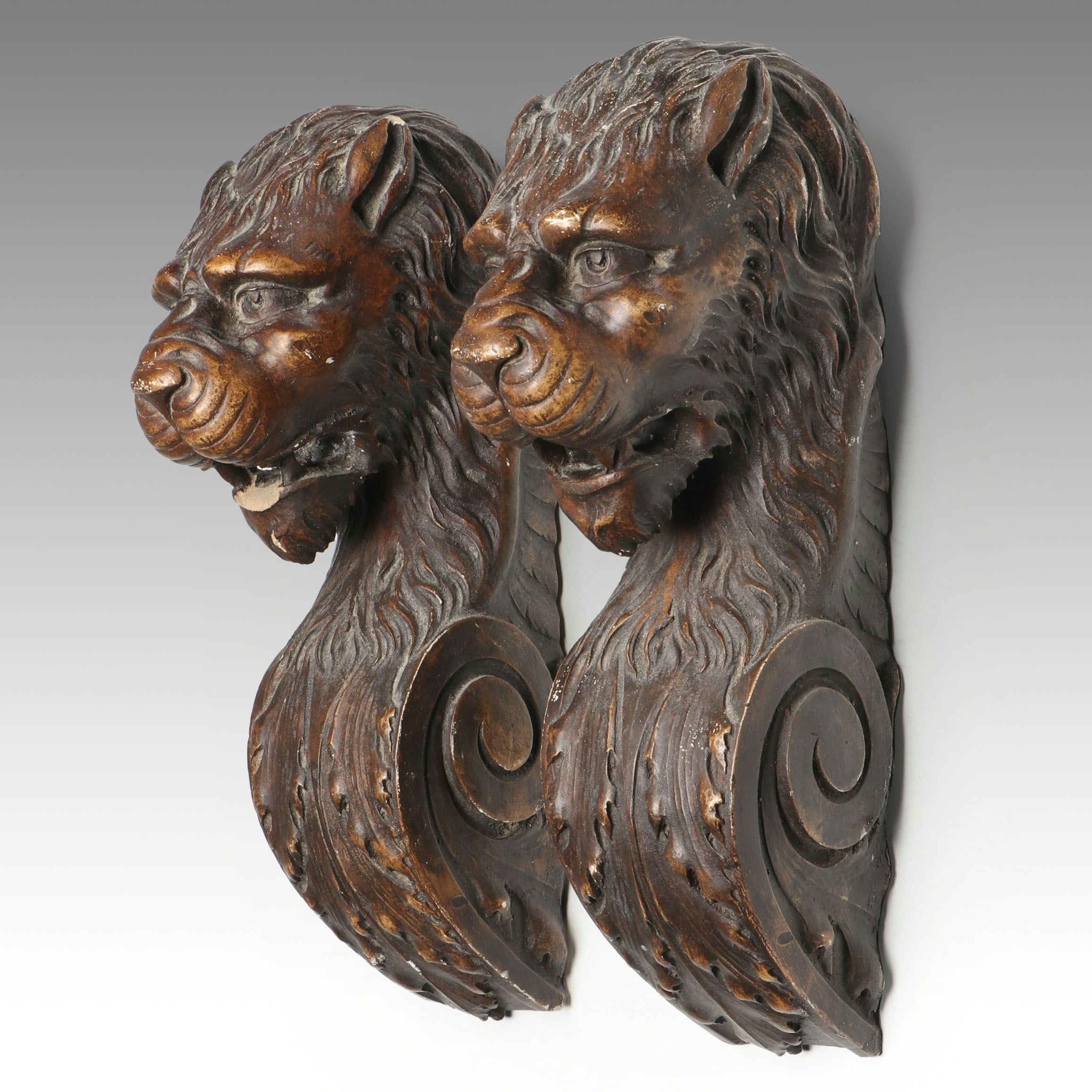 Pair of Forum Decor Gothic Style Cast Lion Head Wall Accents