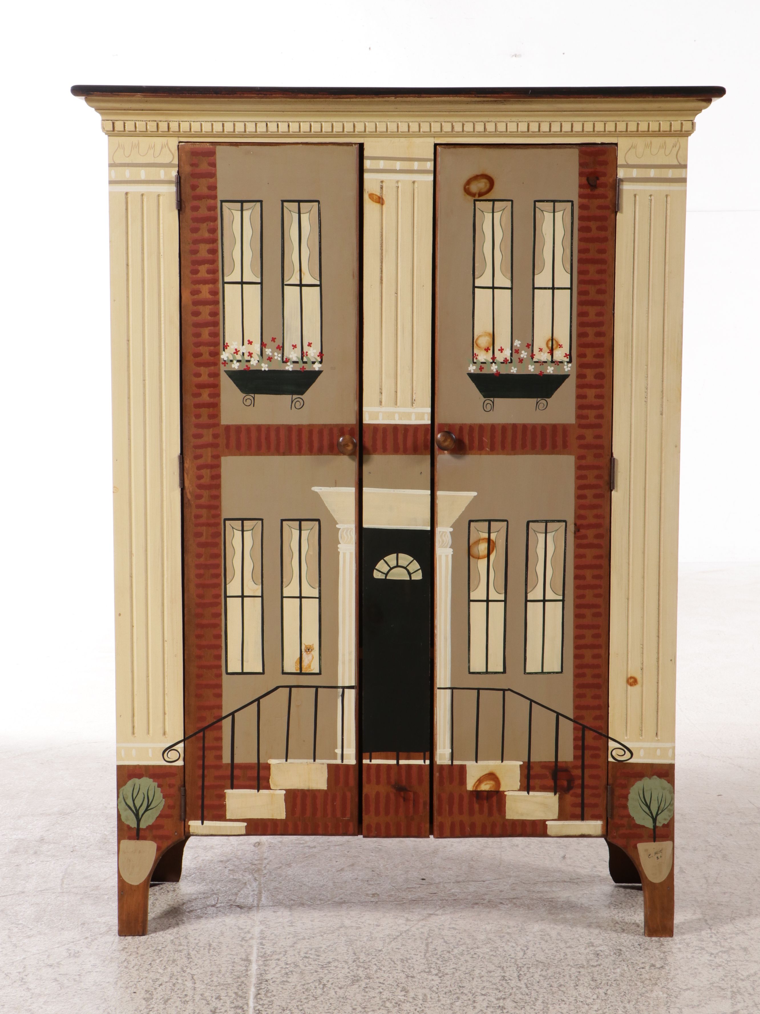 Paint-Decorated Pine Cabinet