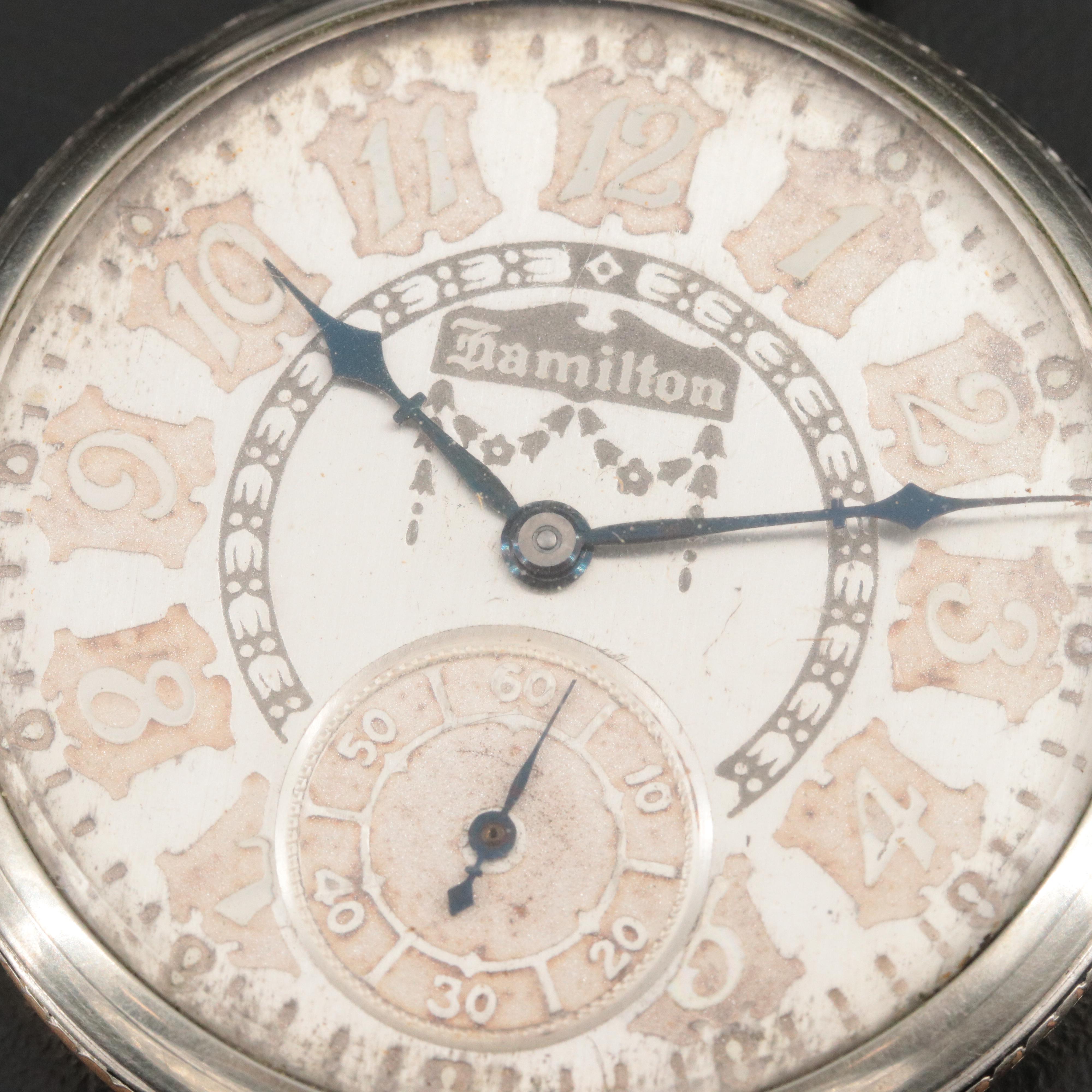 1934 Hamilton Gold Filled Ornate Dial Pocket Watch
