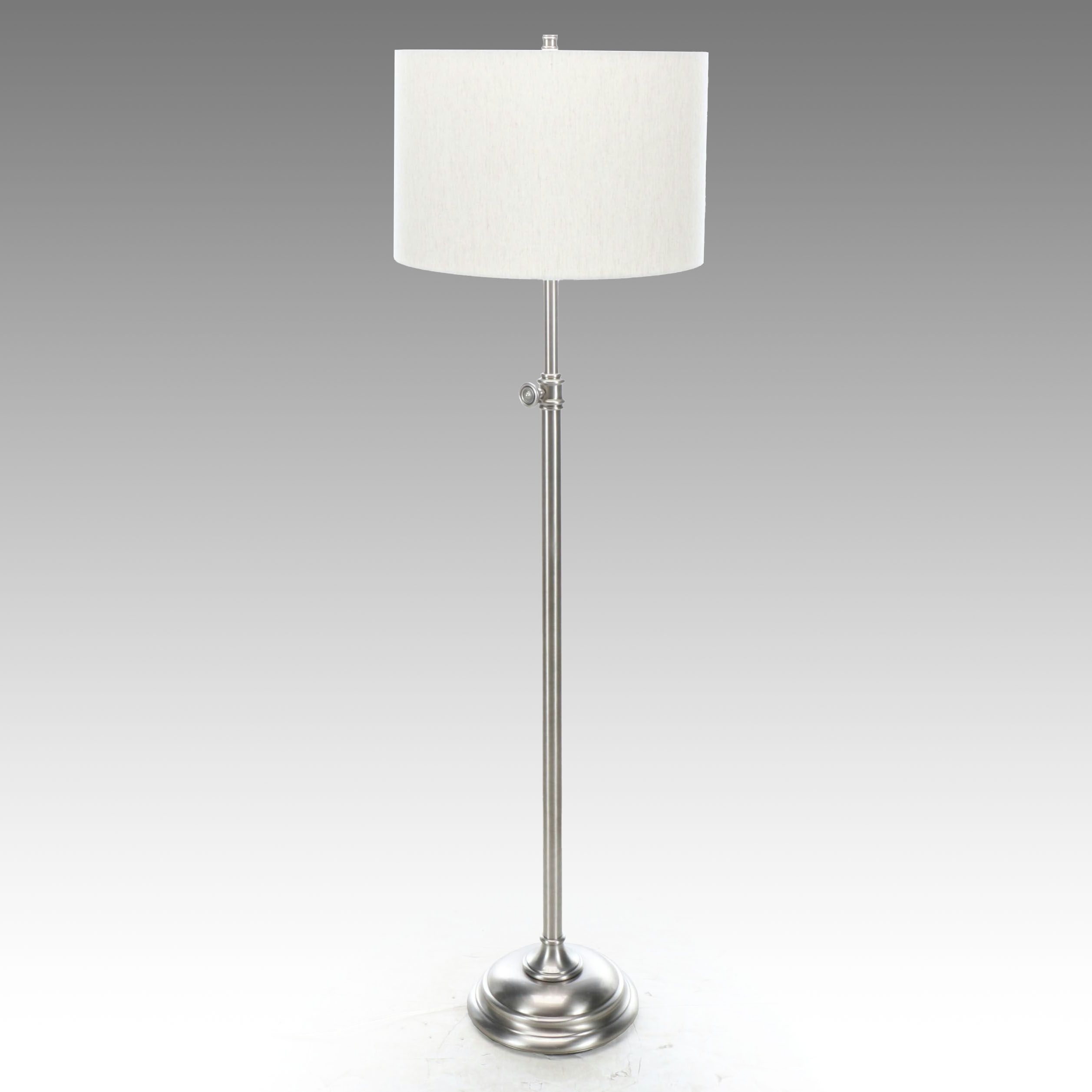Satin Nickel Floor Lamp with Slubbed Drum Shade