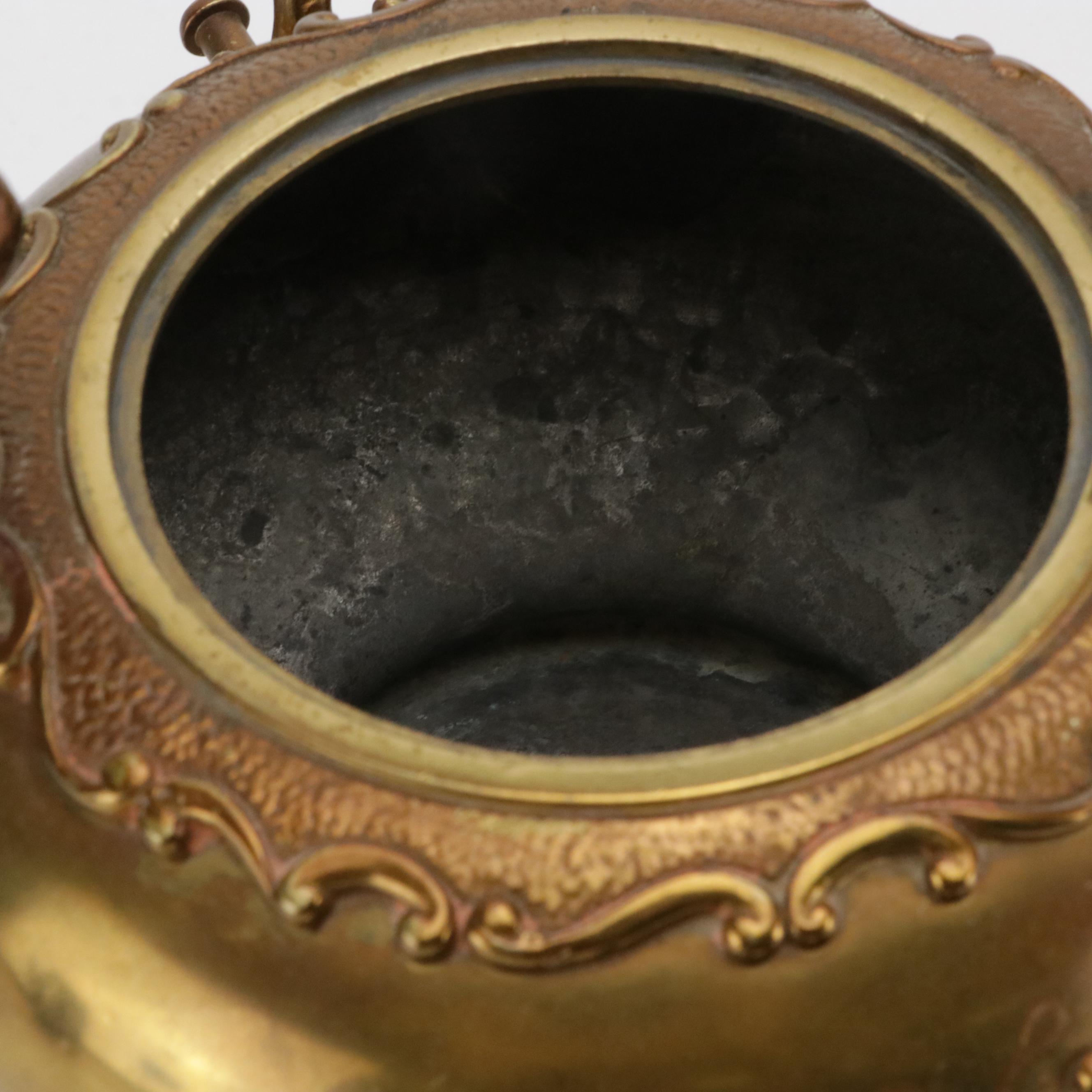 Victorian Brass Plated Kettle on Stand and Hot Water Dispenser