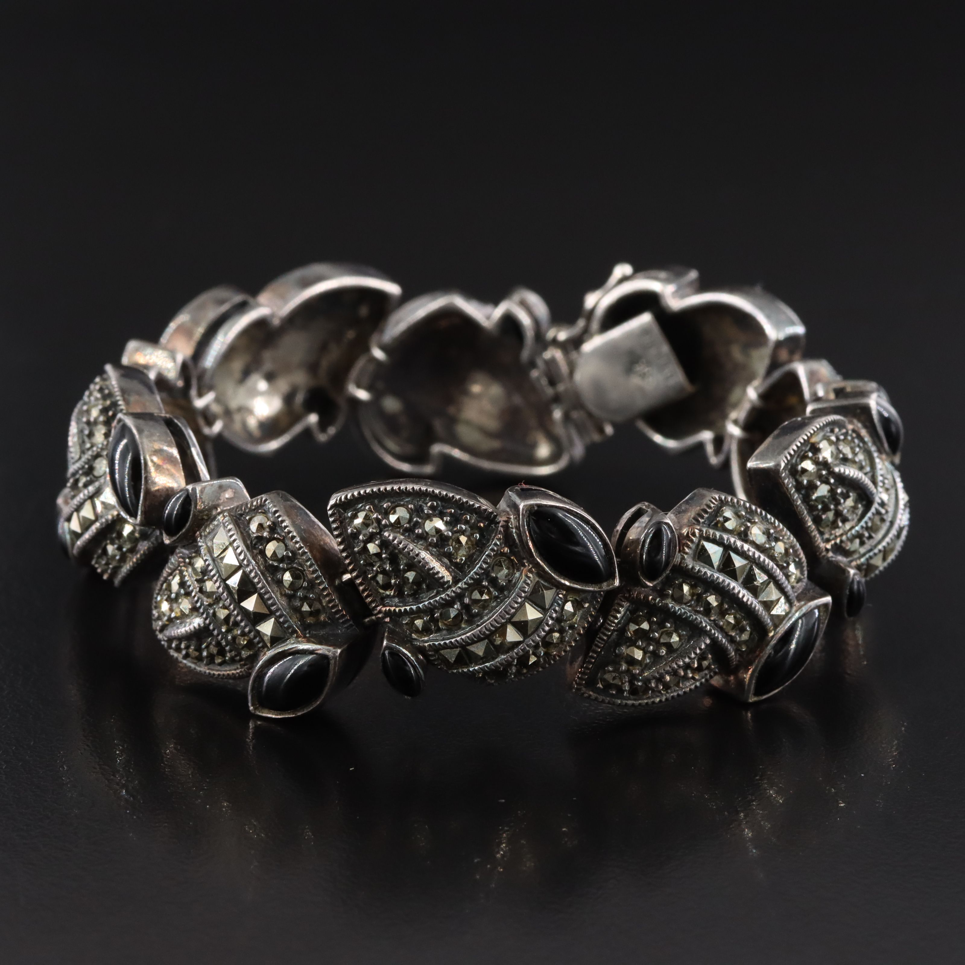Judith Jack Sterling Bracelet with Marcasites and Black Onyx