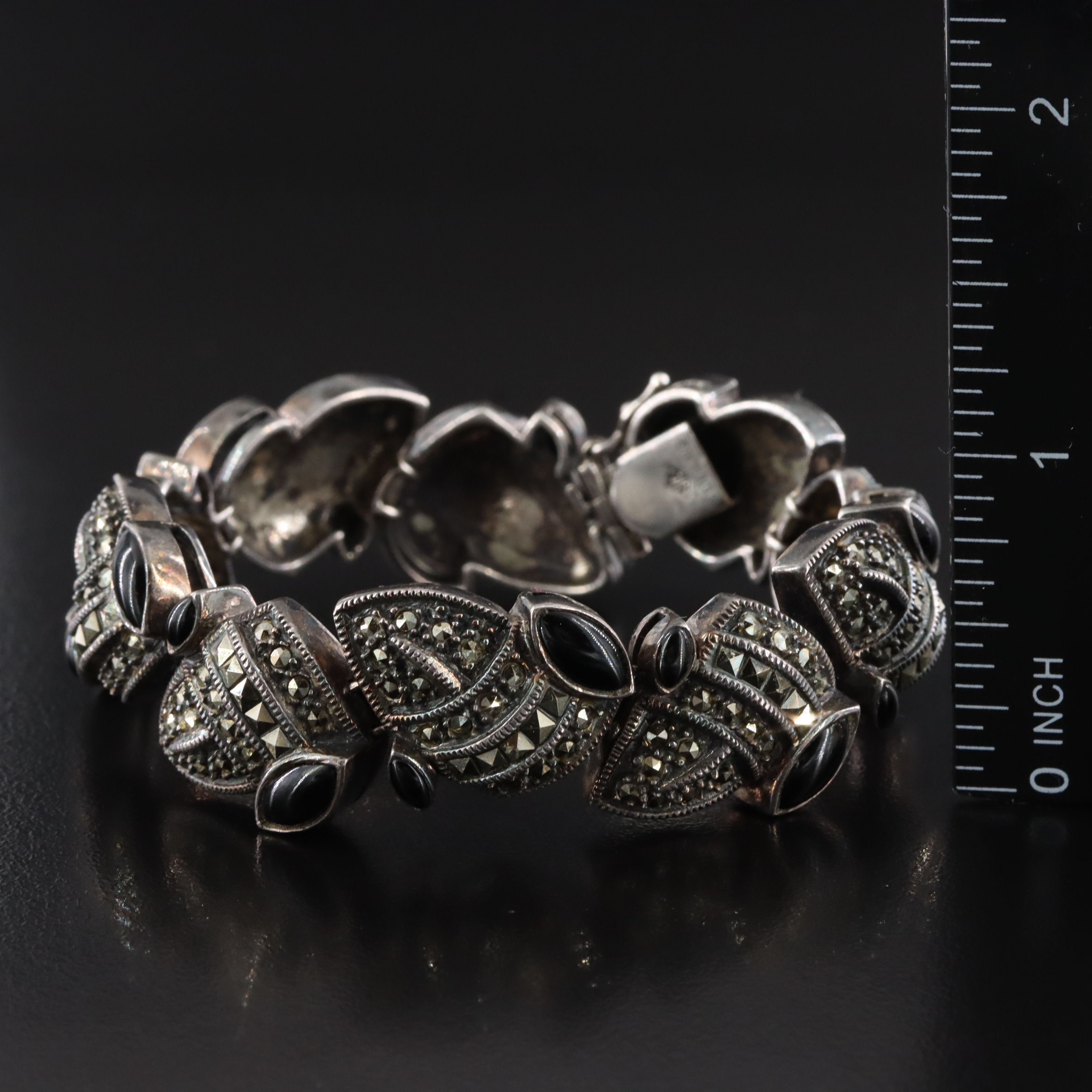 Judith Jack Sterling Bracelet with Marcasites and Black Onyx