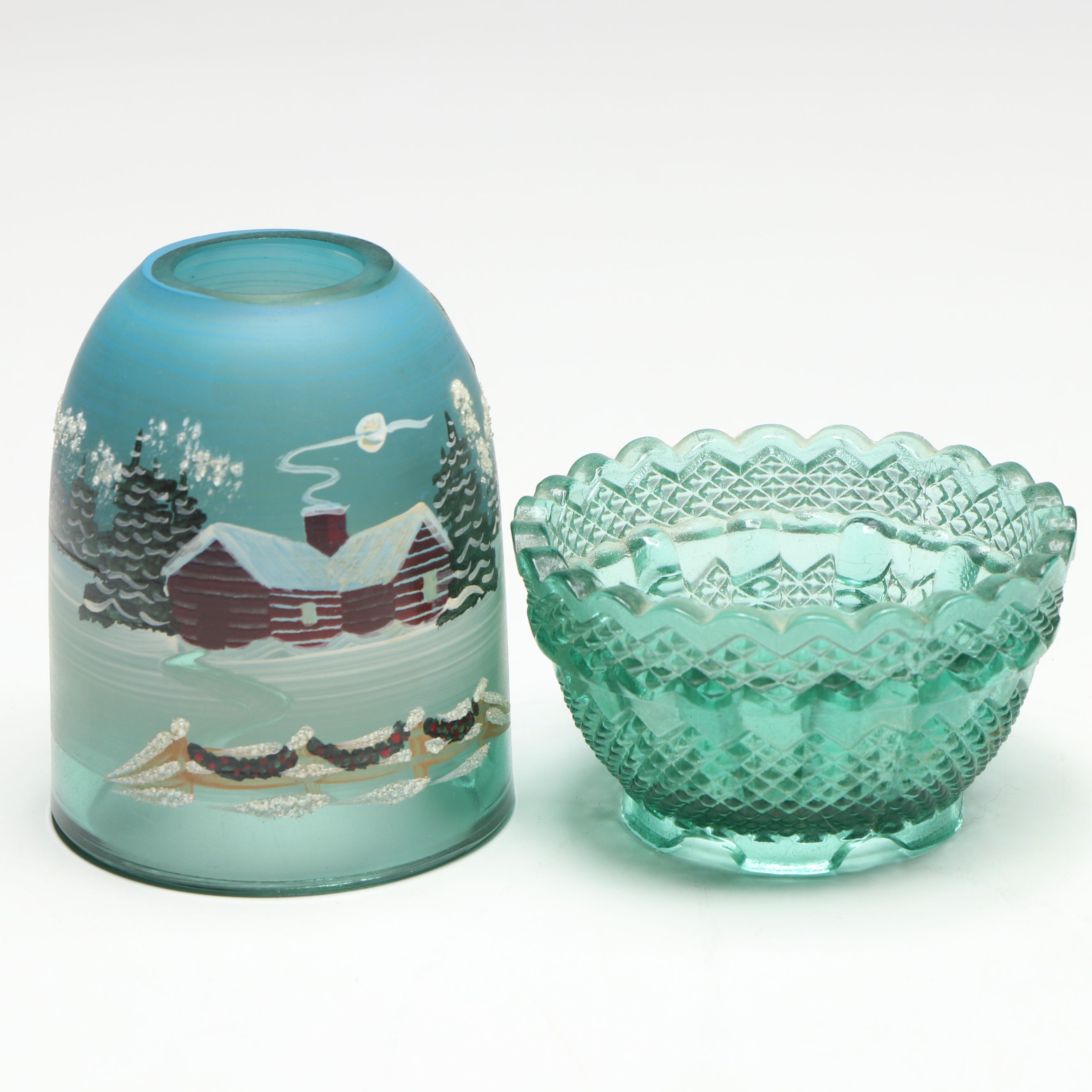 Fenton Hobnail Milk Glass "Holly Berry" Fairy Lamp with Other Glass Fairy Lamps