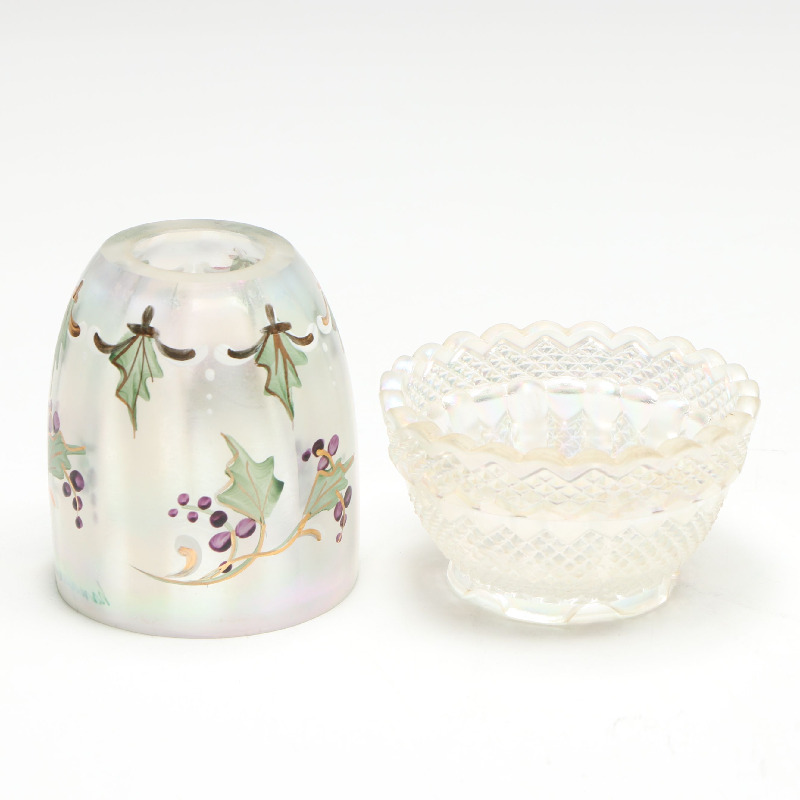 Fenton Hobnail Milk Glass "Holly Berry" Fairy Lamp with Other Glass Fairy Lamps