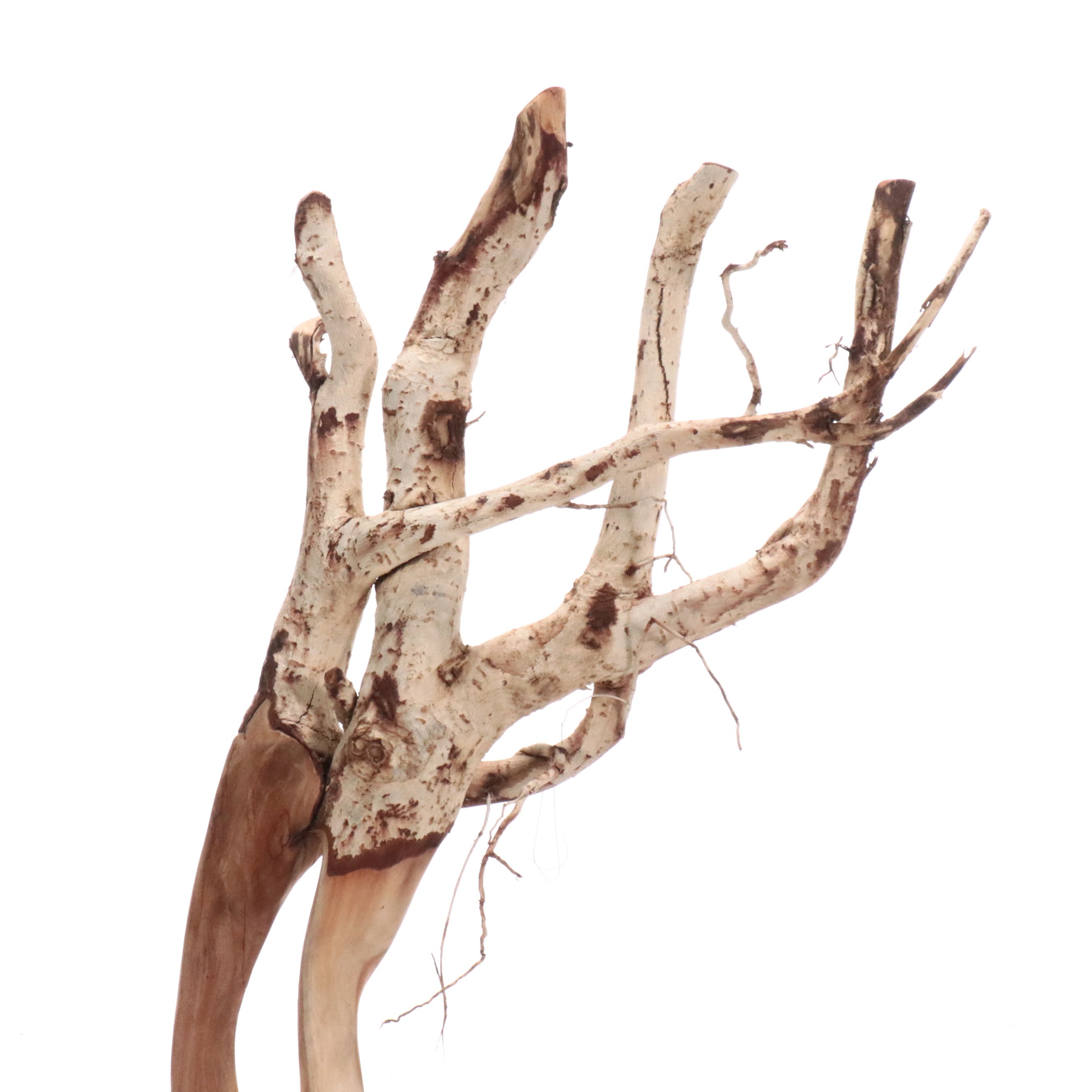 Abstract Partially Carved Wood Sculpture on Metal Base