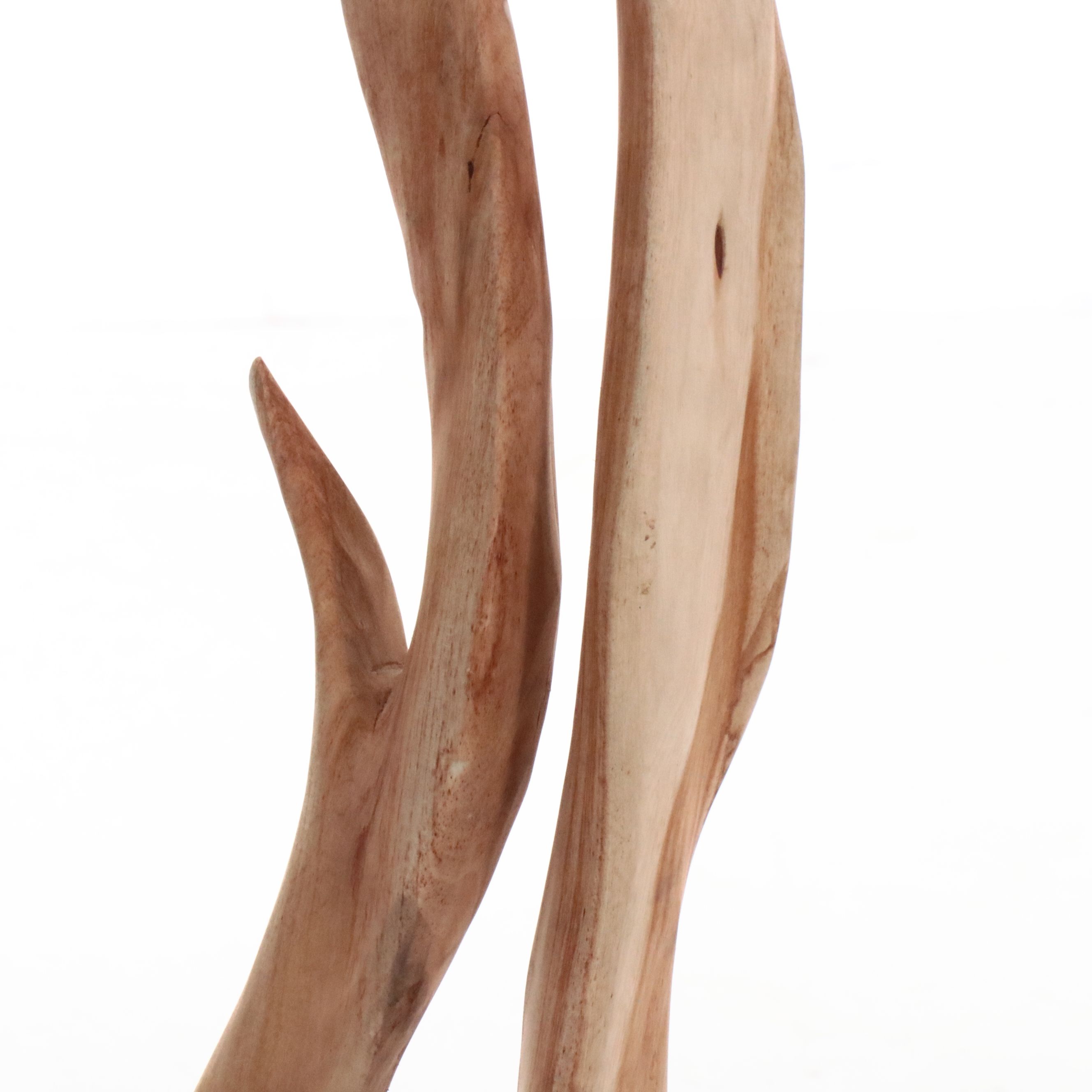 Abstract Partially Carved Wood Sculpture on Metal Base