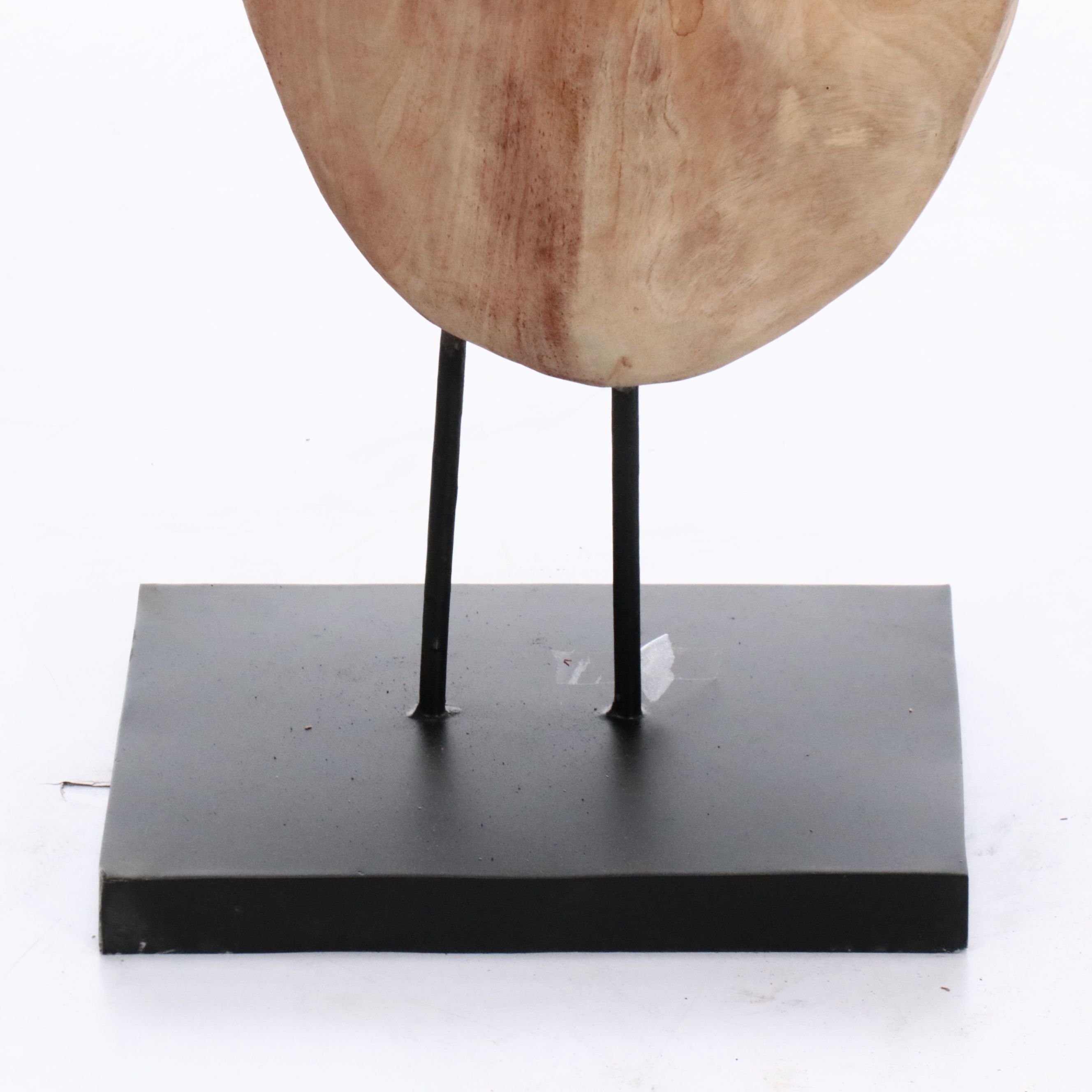 Abstract Partially Carved Wood Sculpture on Metal Base