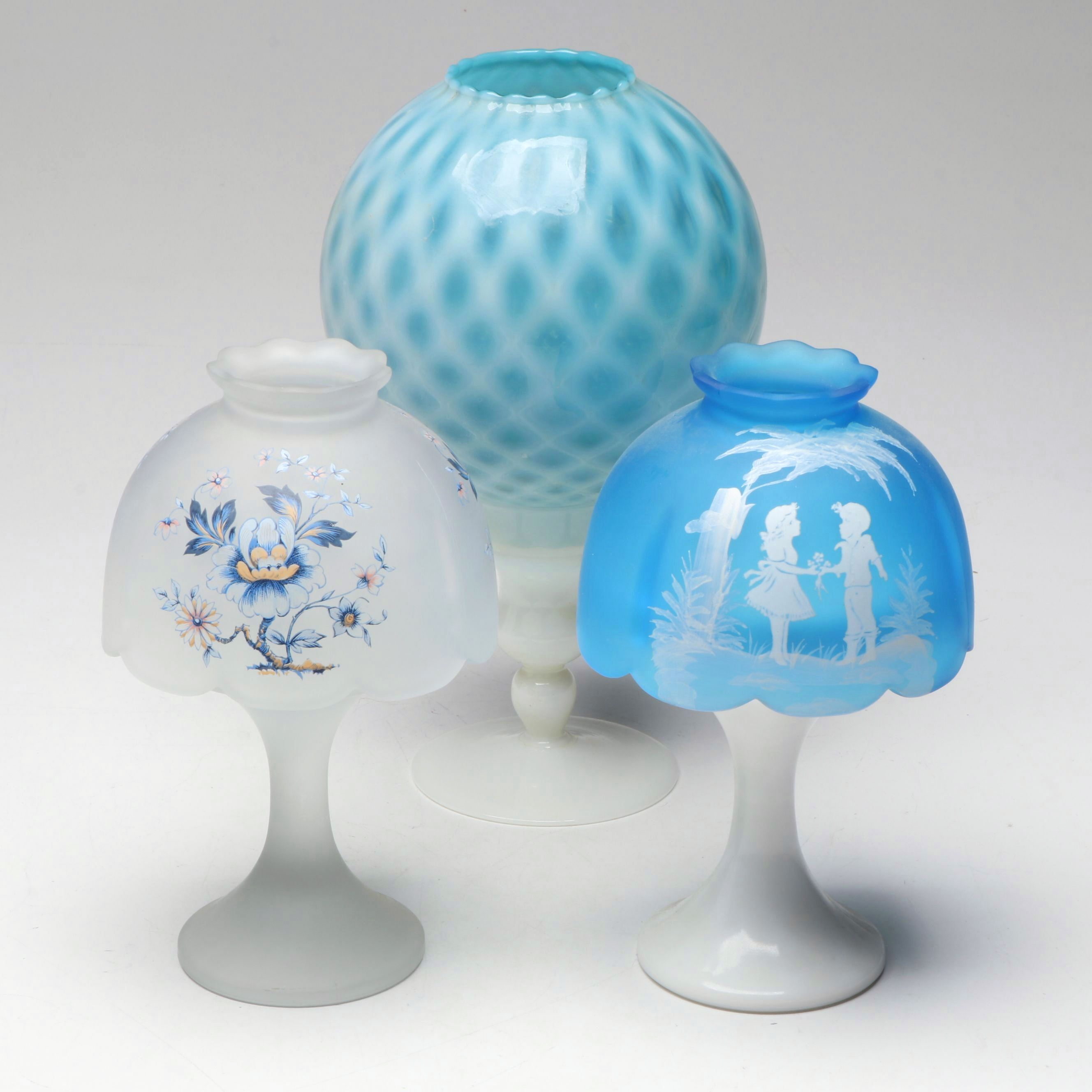Westmoreland and Other Milk Glass Pedestal Fairy Lamps