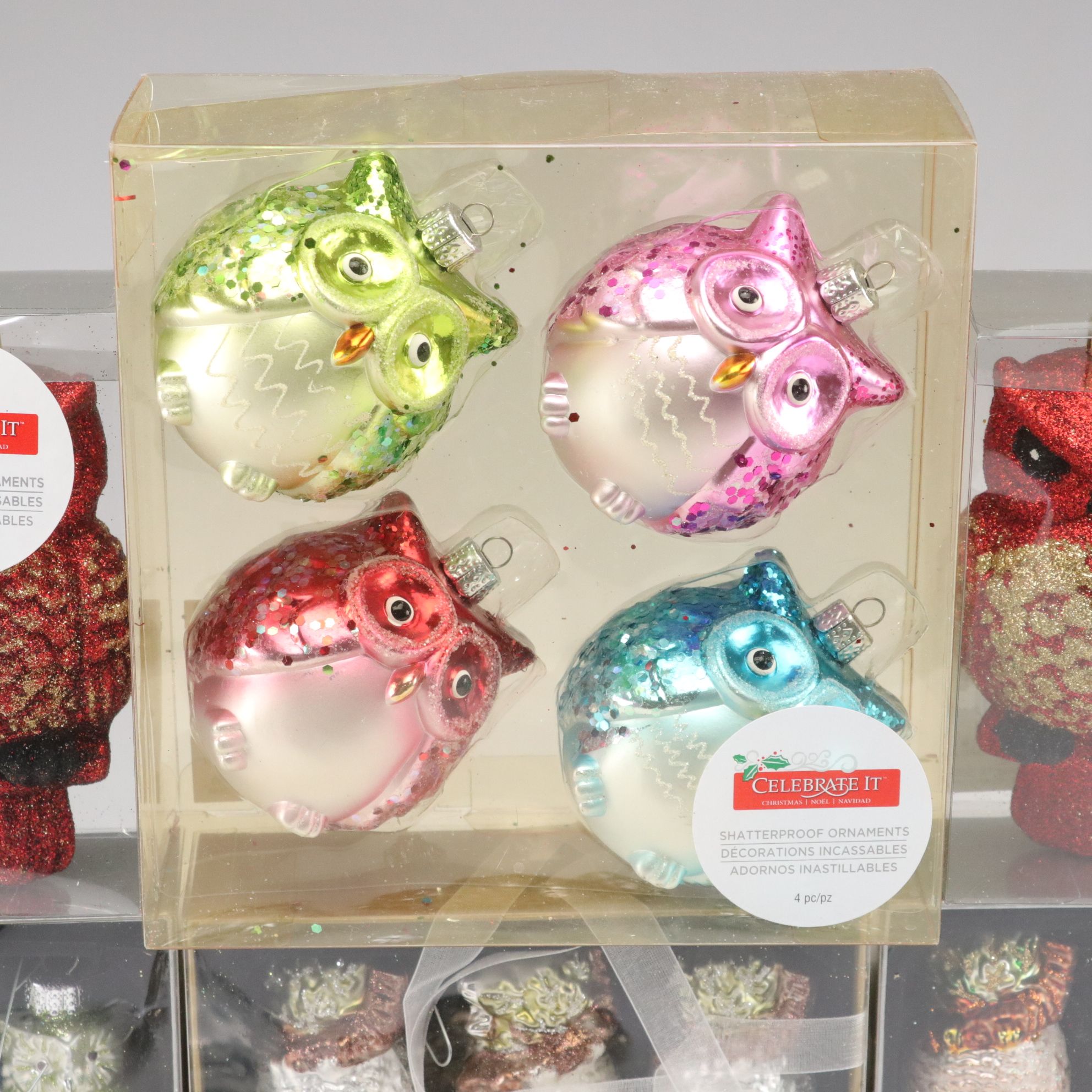 Glass and Glitter Owl Ornament Collection