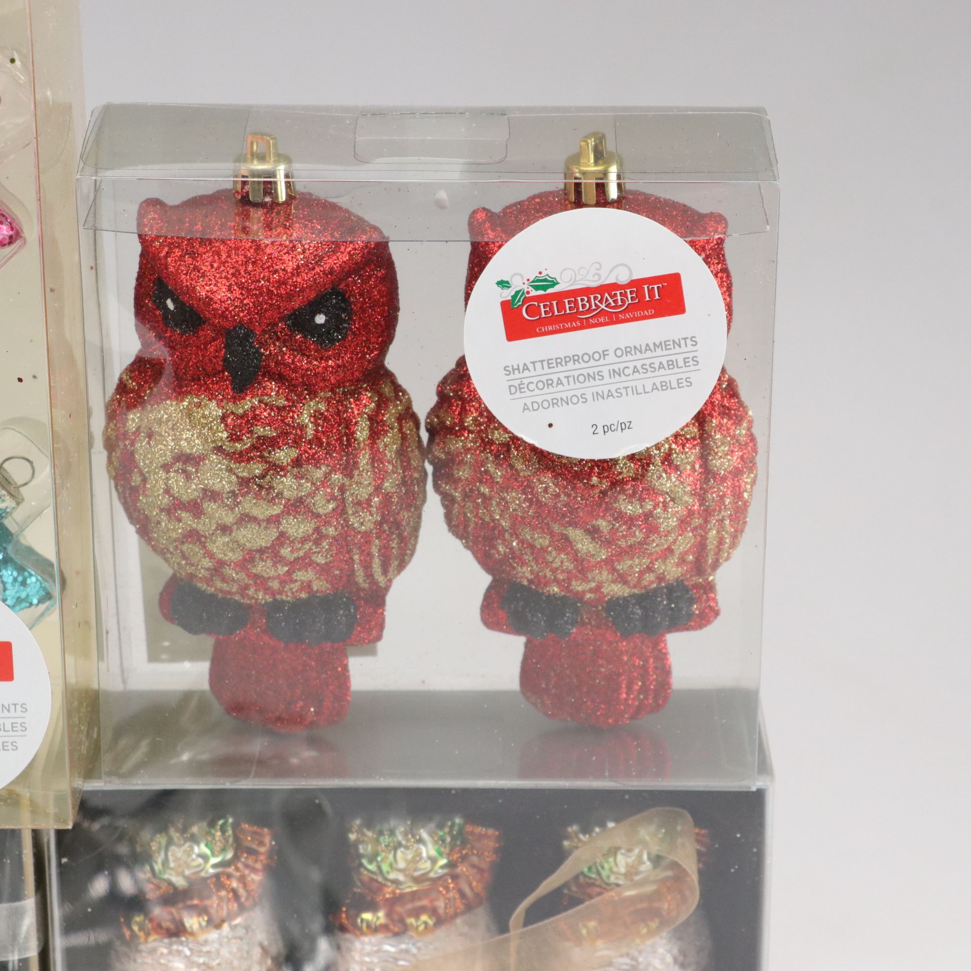 Glass and Glitter Owl Ornament Collection