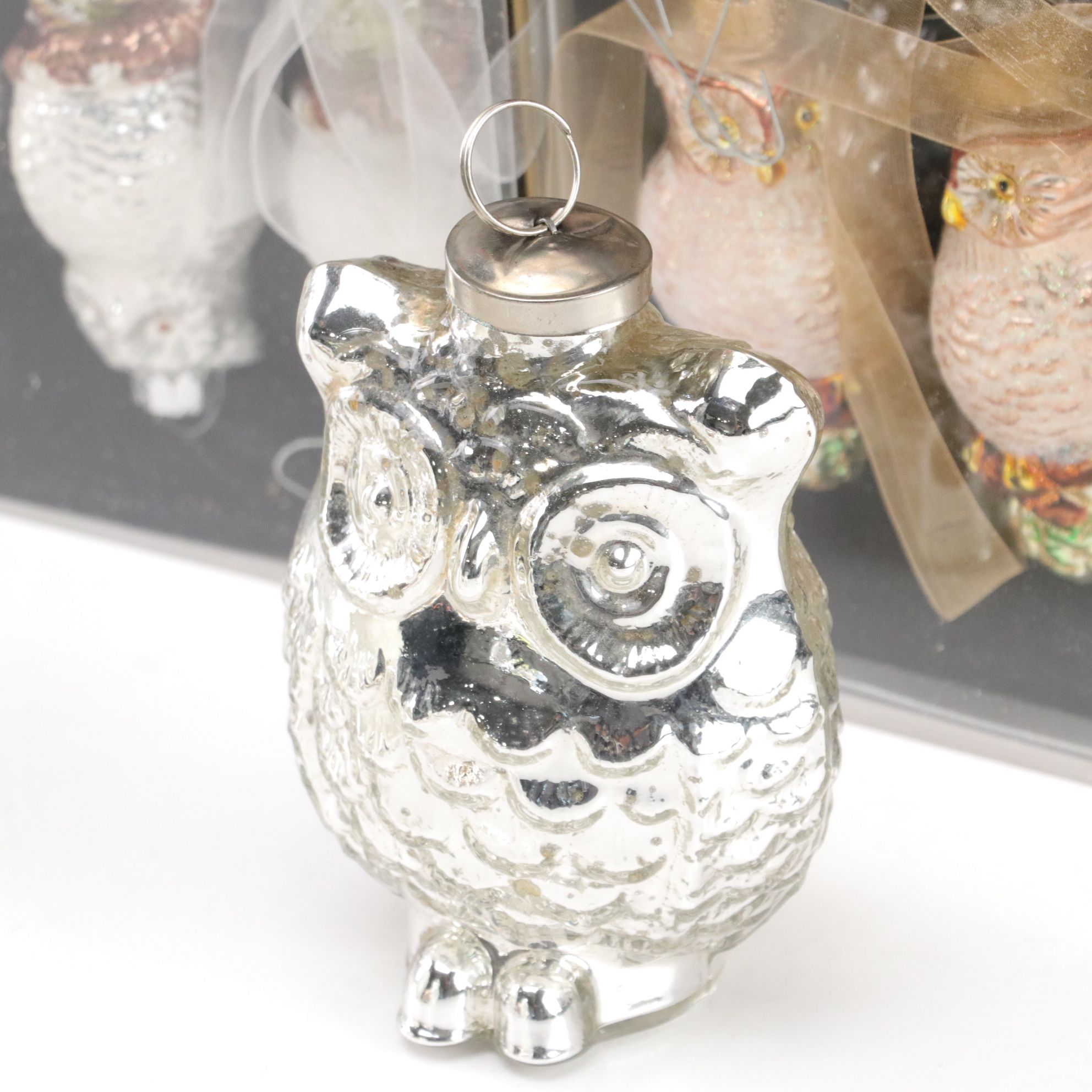 Glass and Glitter Owl Ornament Collection