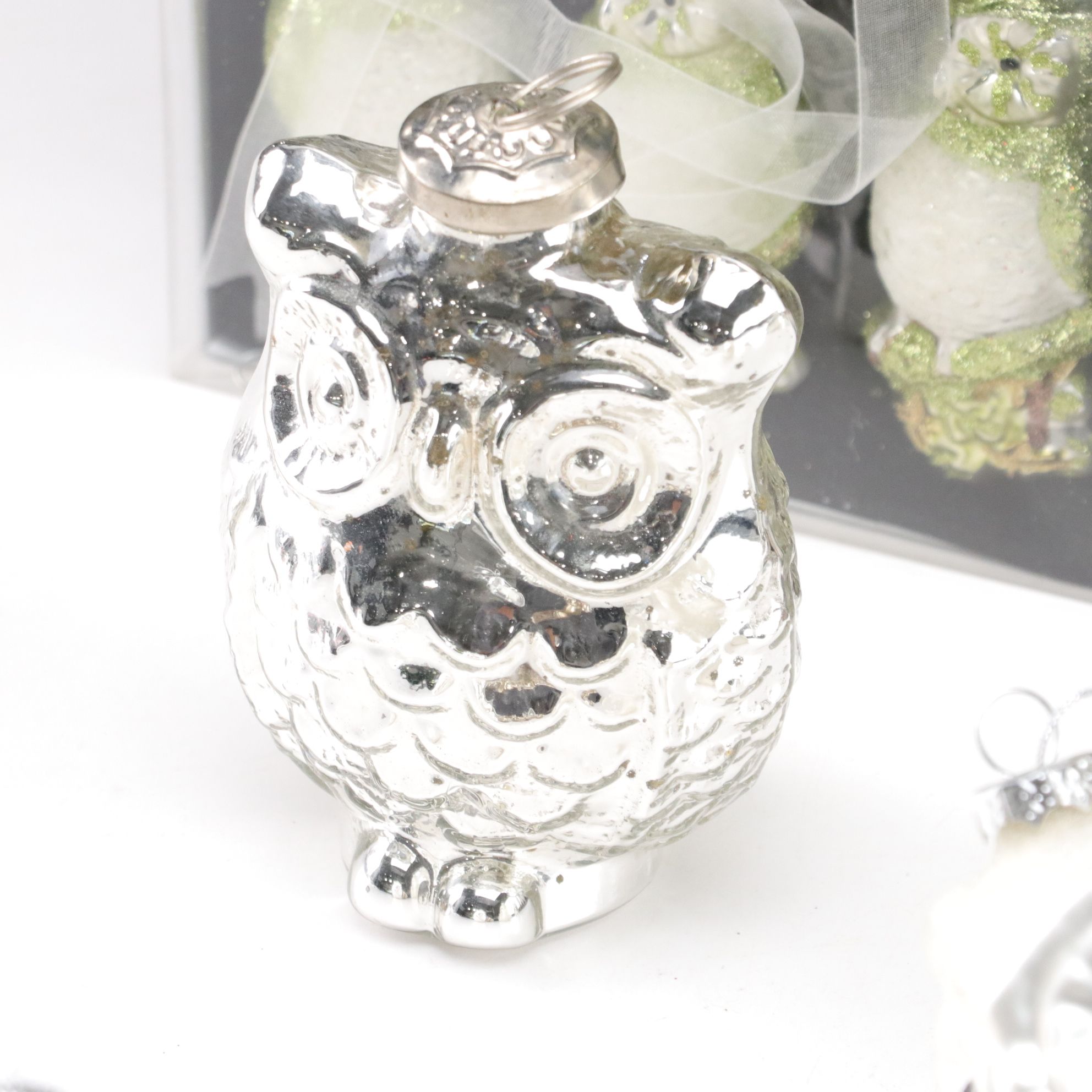 Glass and Glitter Owl Ornament Collection