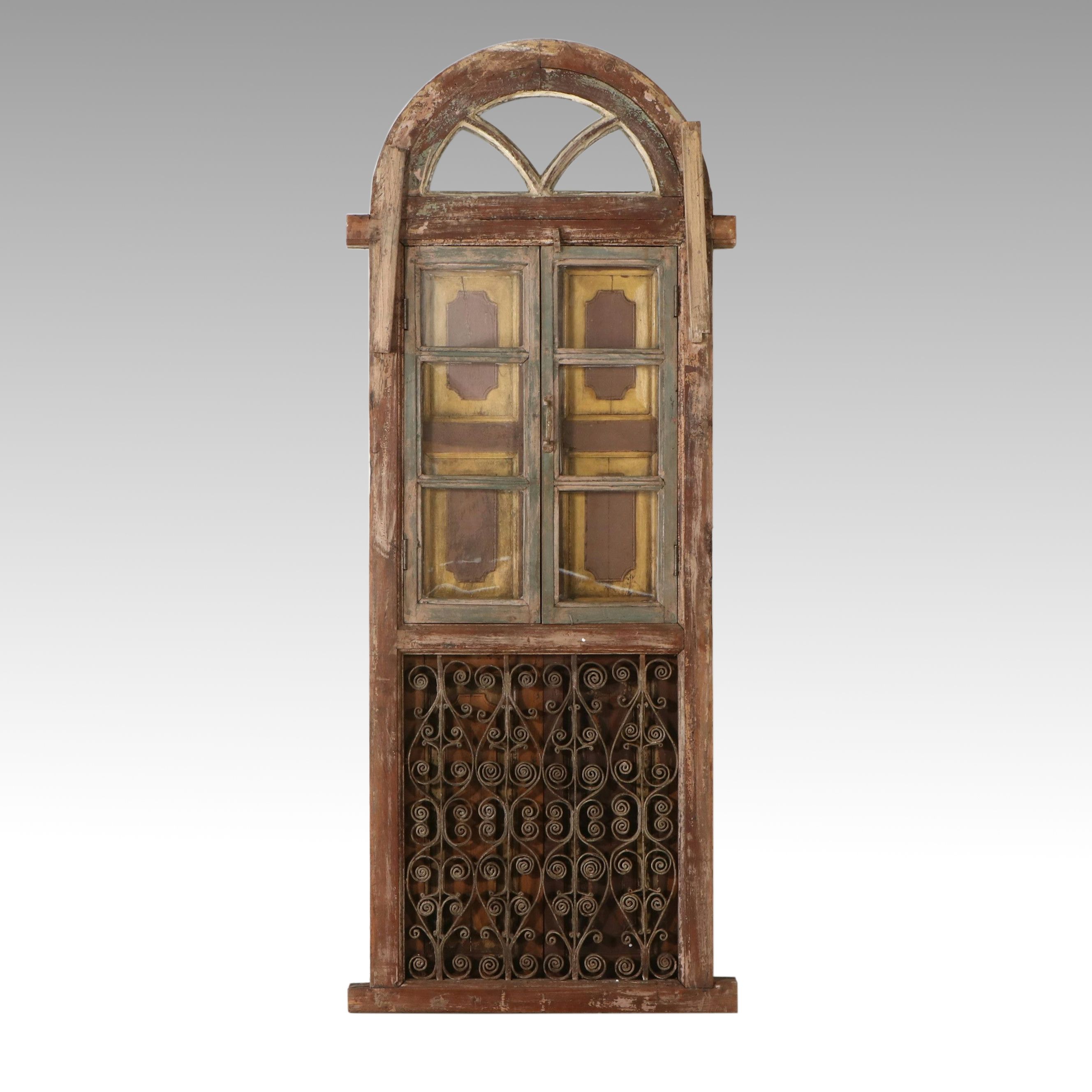 Moroccan Style Architectural Salvage Wrought Iron and Wood Window