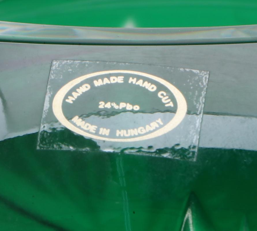 Hungarian Cut to Clear Emerald Vase with Crystal Glasses and Table Accessories