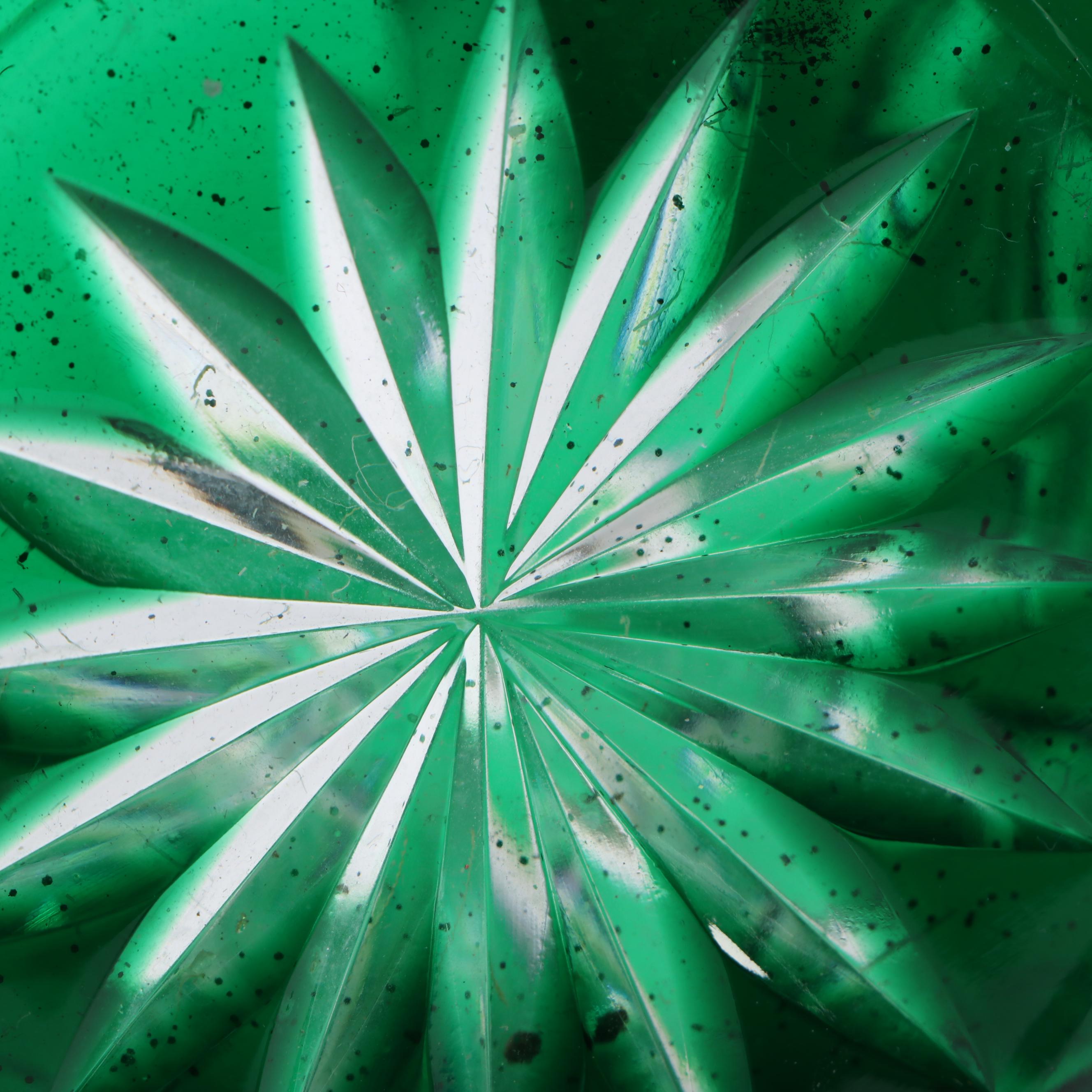 Hungarian Cut to Clear Emerald Vase with Crystal Glasses and Table Accessories