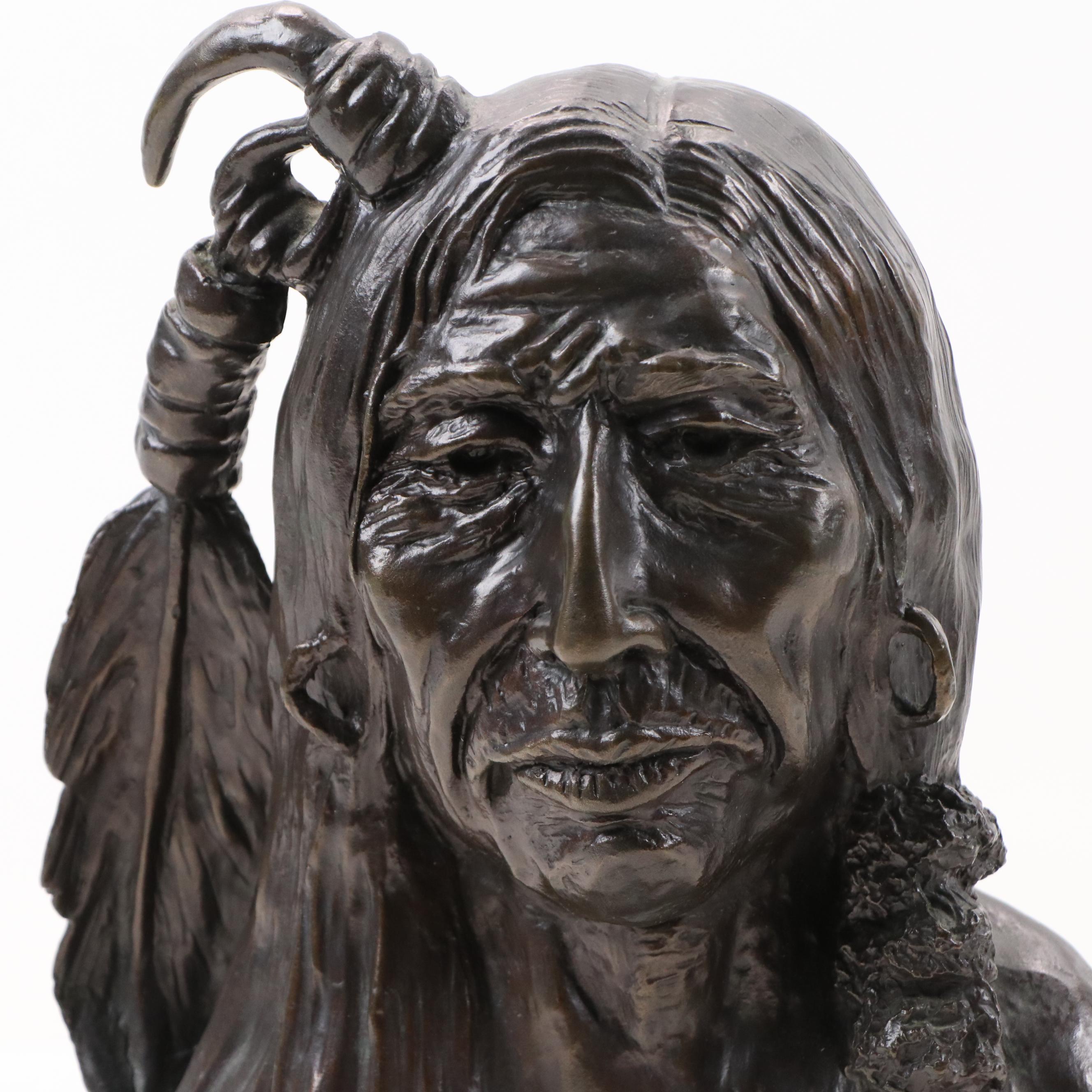 Cast Bronze Bust of Native American After Charles Marion Russell
