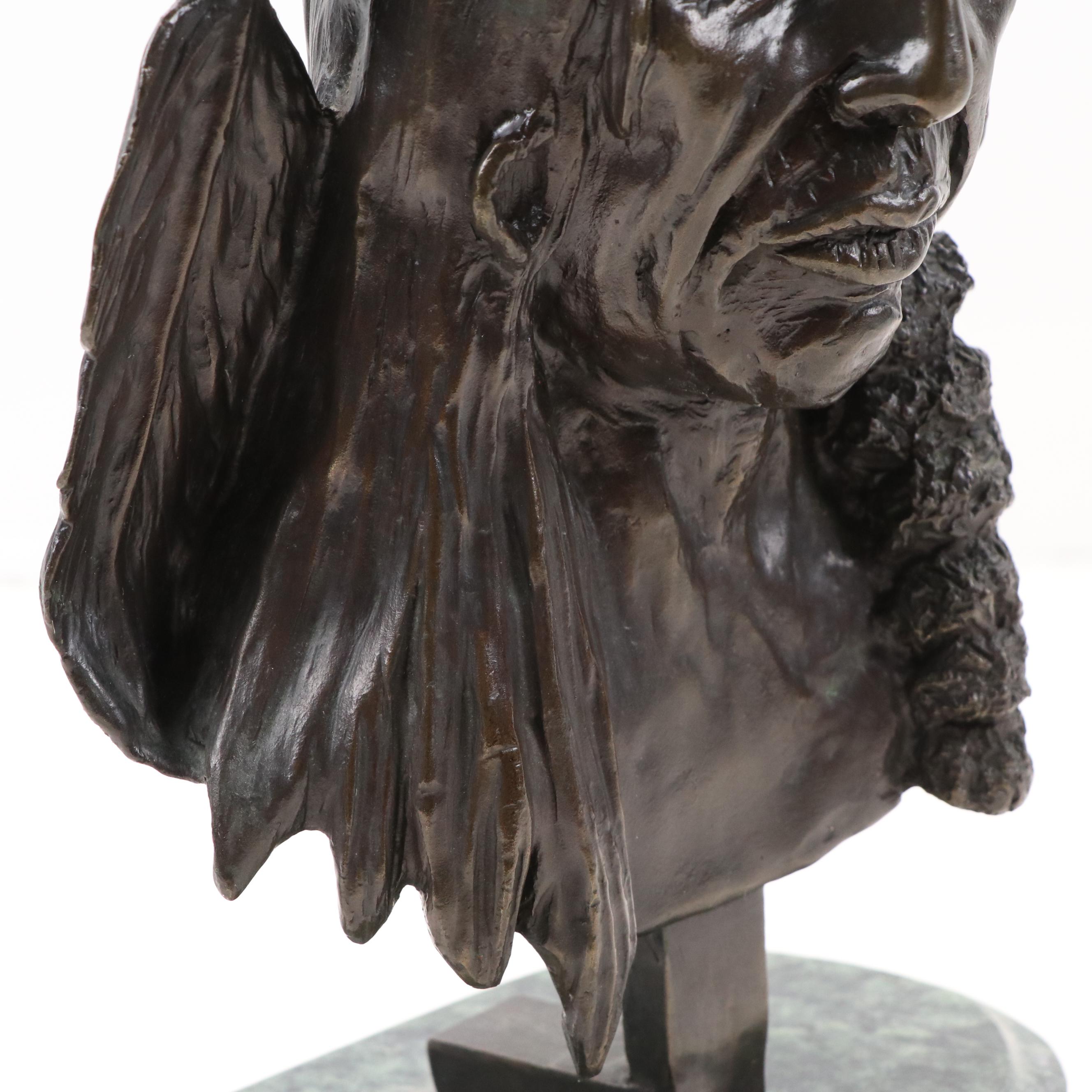 Cast Bronze Bust of Native American After Charles Marion Russell