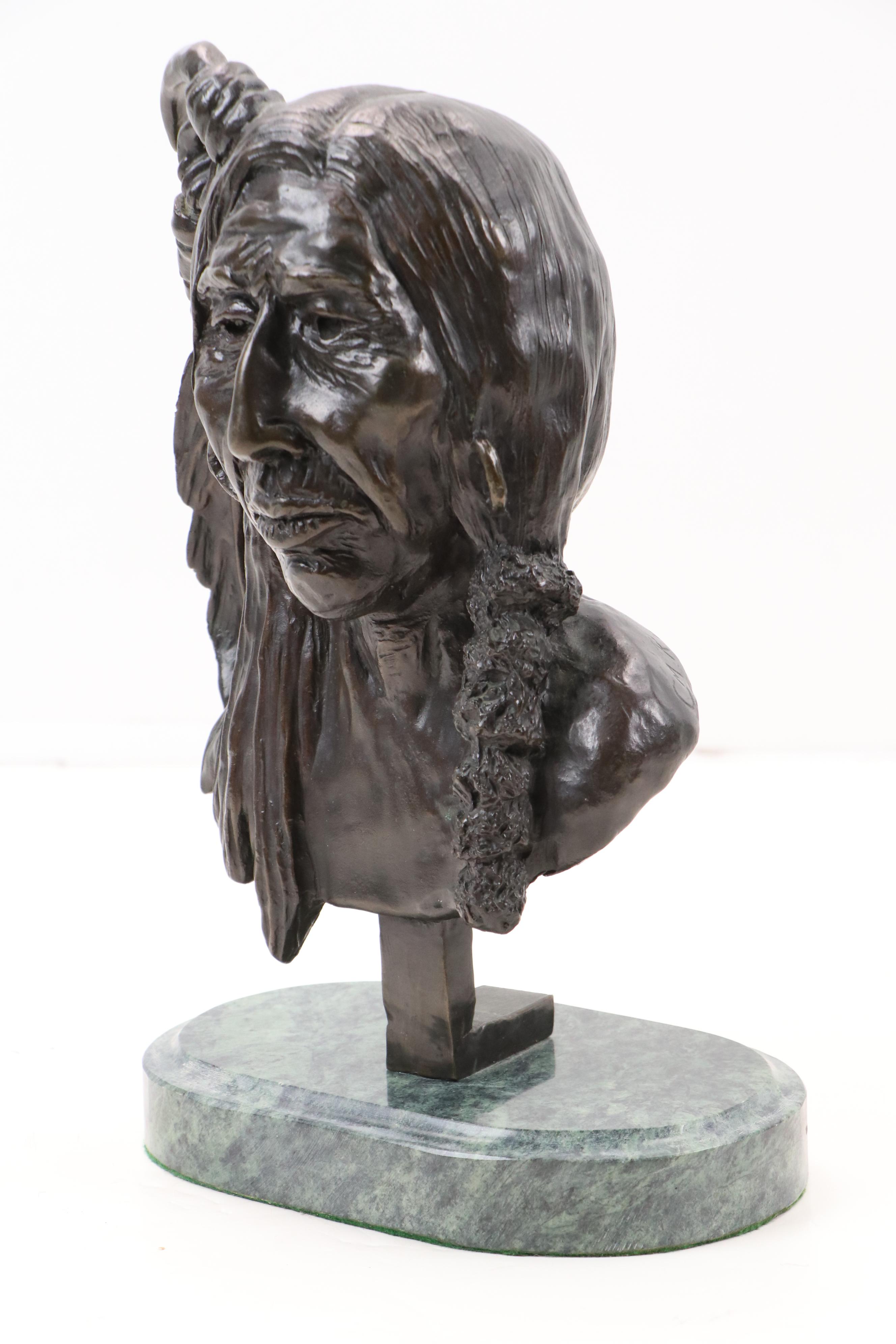Cast Bronze Bust of Native American After Charles Marion Russell