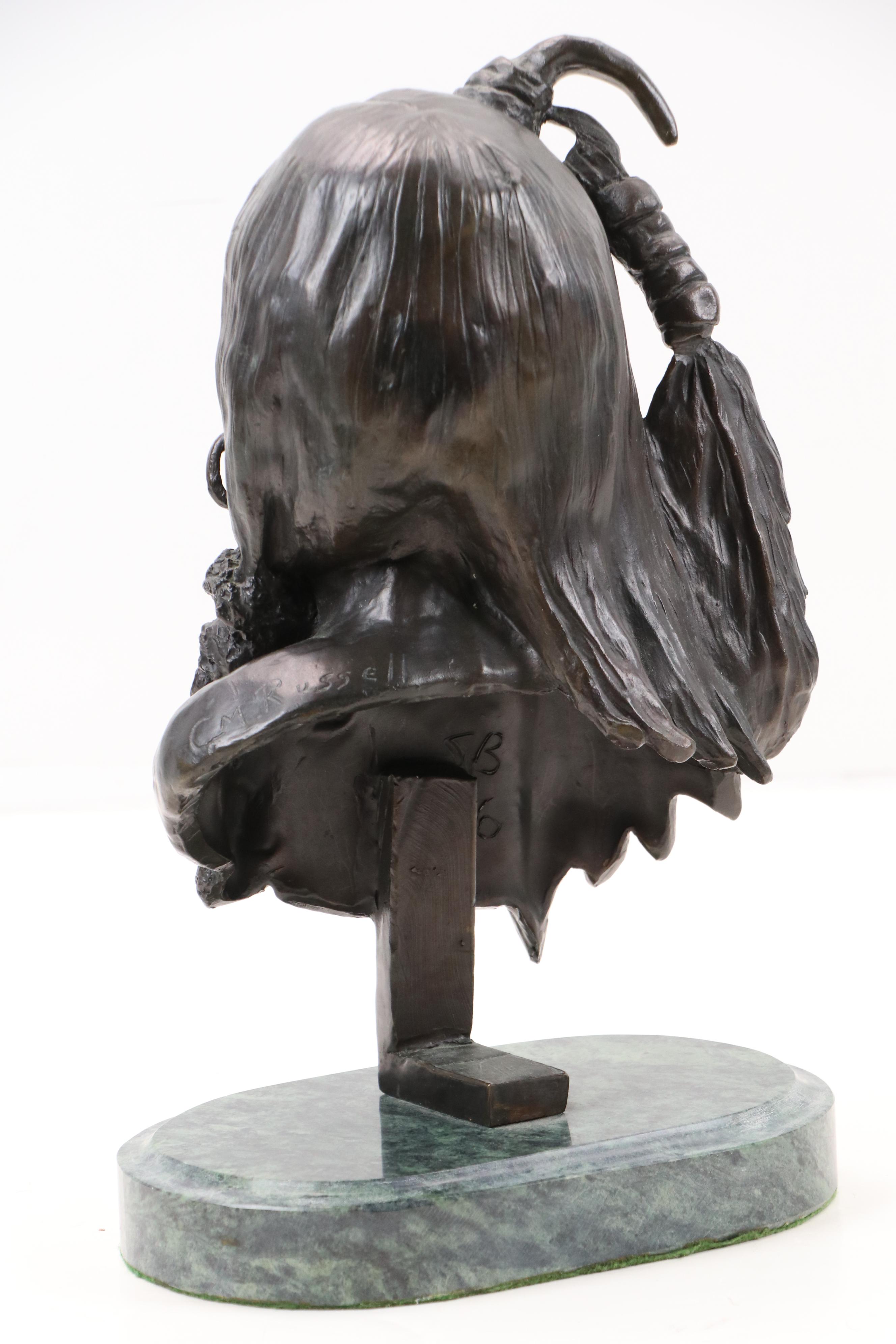 Cast Bronze Bust of Native American After Charles Marion Russell