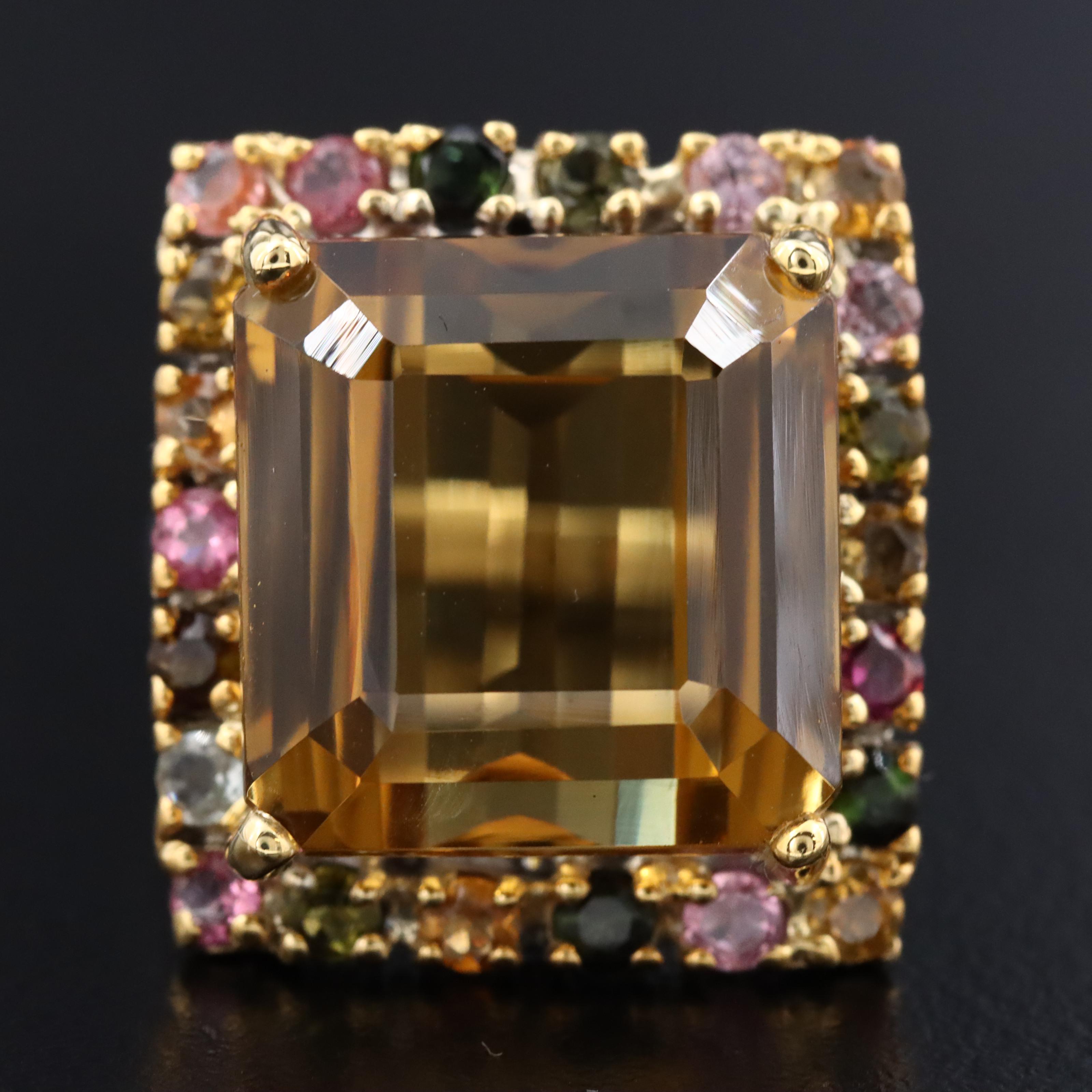 Sterling Citrine and Tourmaline Ring