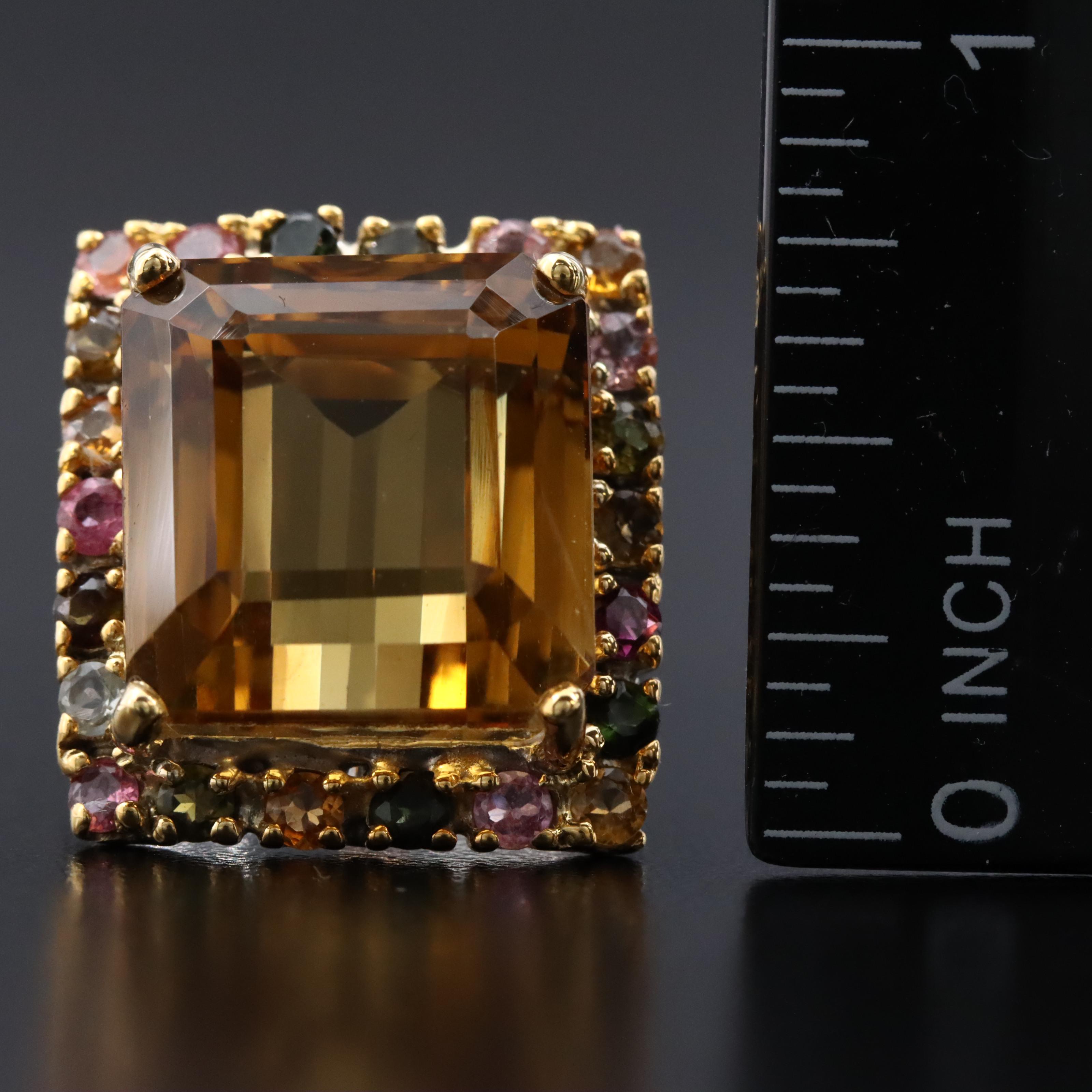 Sterling Citrine and Tourmaline Ring