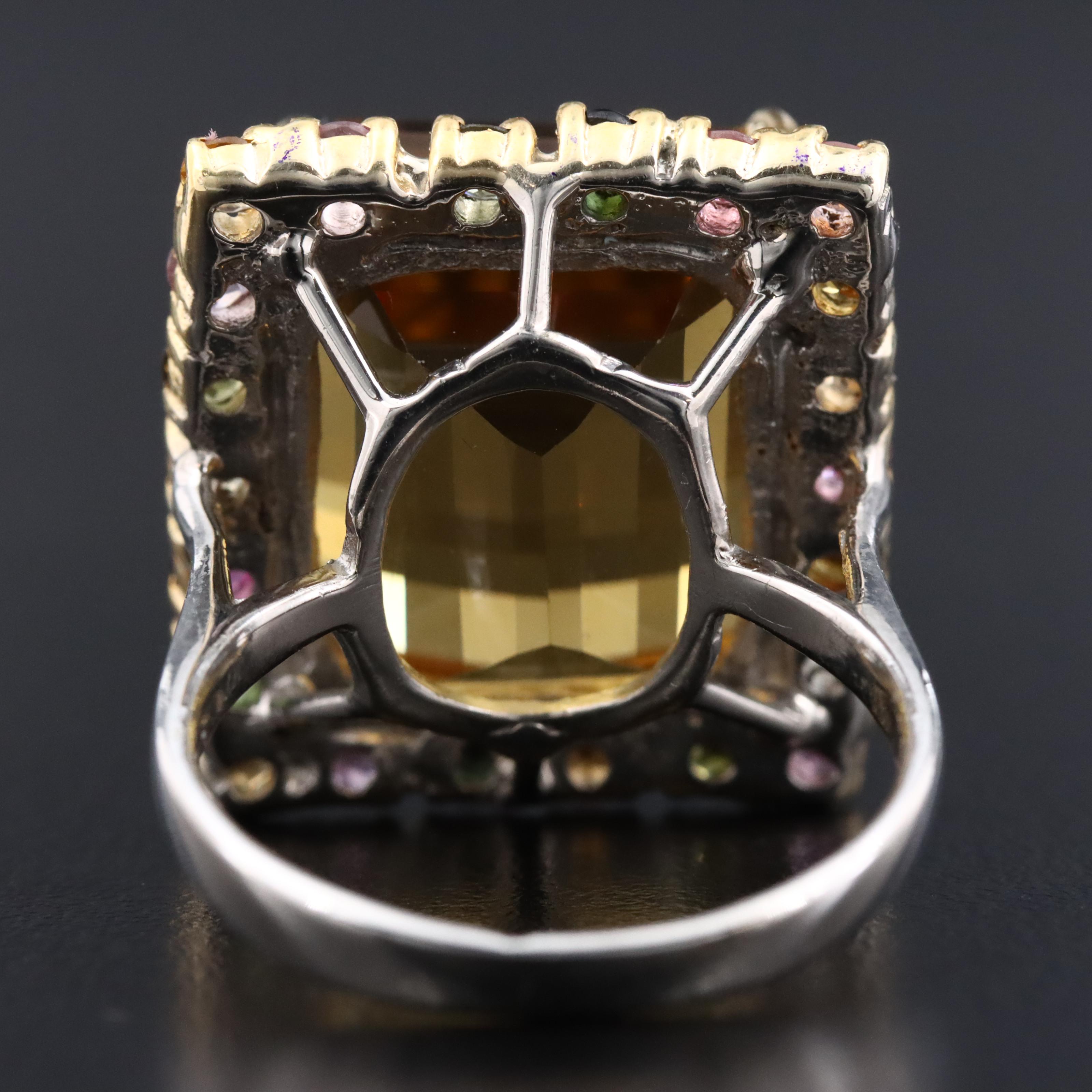 Sterling Citrine and Tourmaline Ring