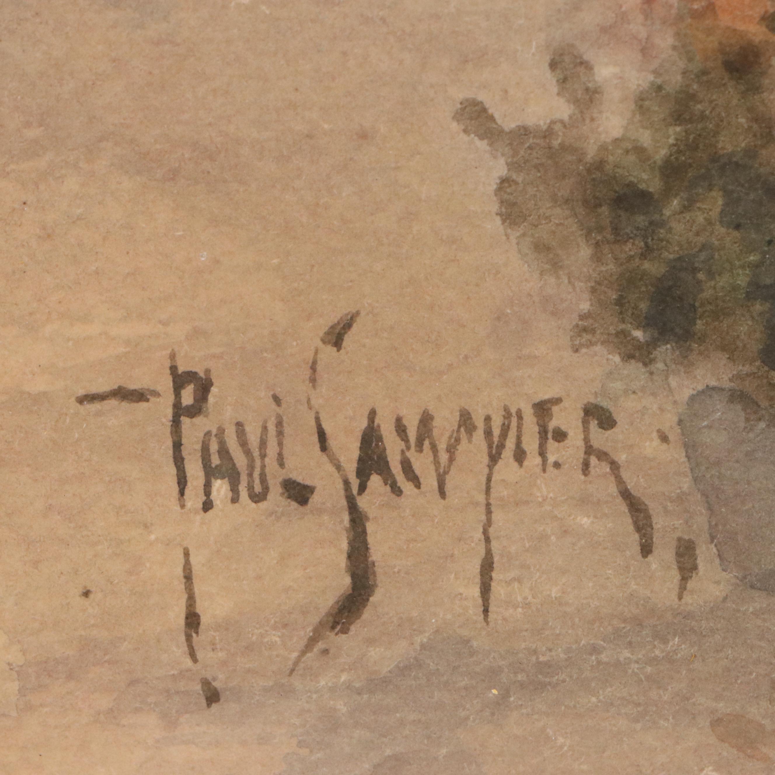 Paul Sawyier Watercolor Painting of Courtyard with Fountain