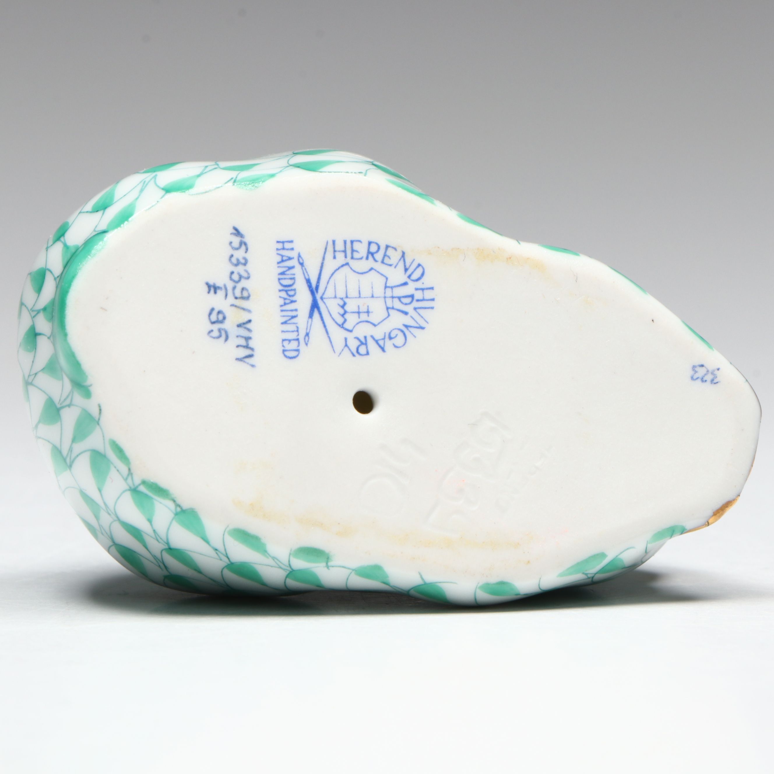 Herend Green Fishnet and Gold "Lying Rabbit" Porcelain Figurine