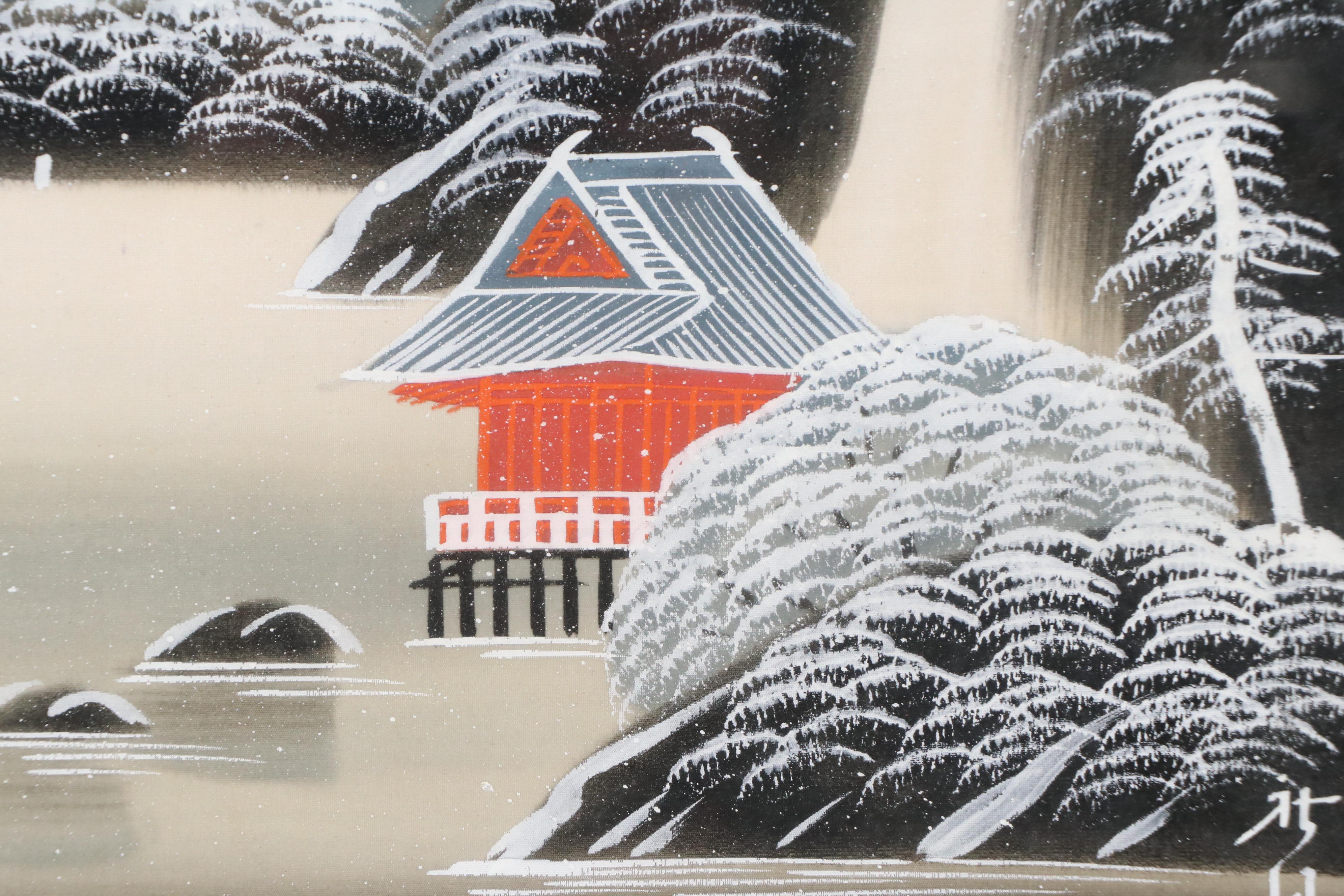 Painting of Japanese Landscape with Mt. Fuji, Mid-20th Century