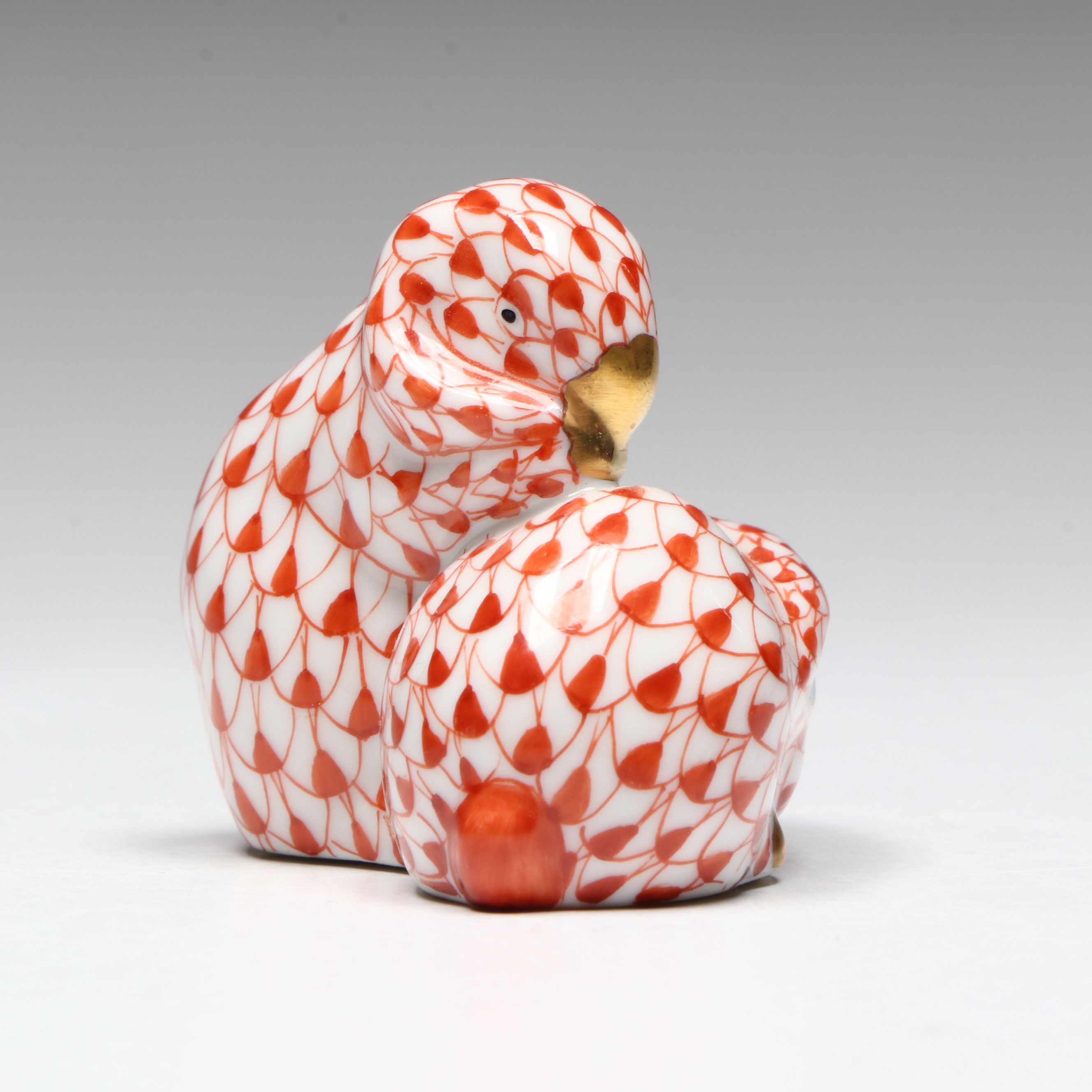 Herend Rust Fishnet with Gold "Pair of Rabbits" Porcelain Figurine