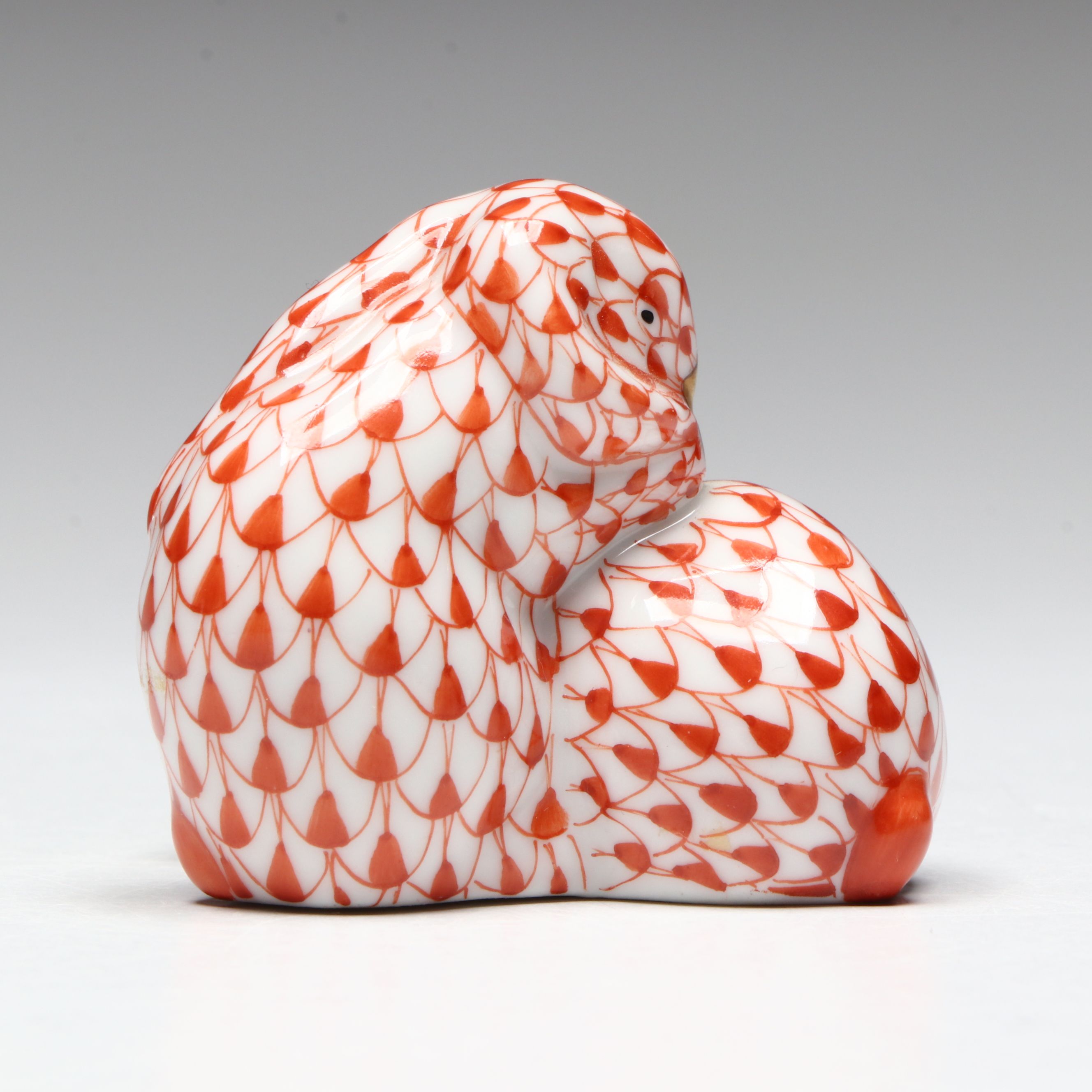 Herend Rust Fishnet with Gold "Pair of Rabbits" Porcelain Figurine