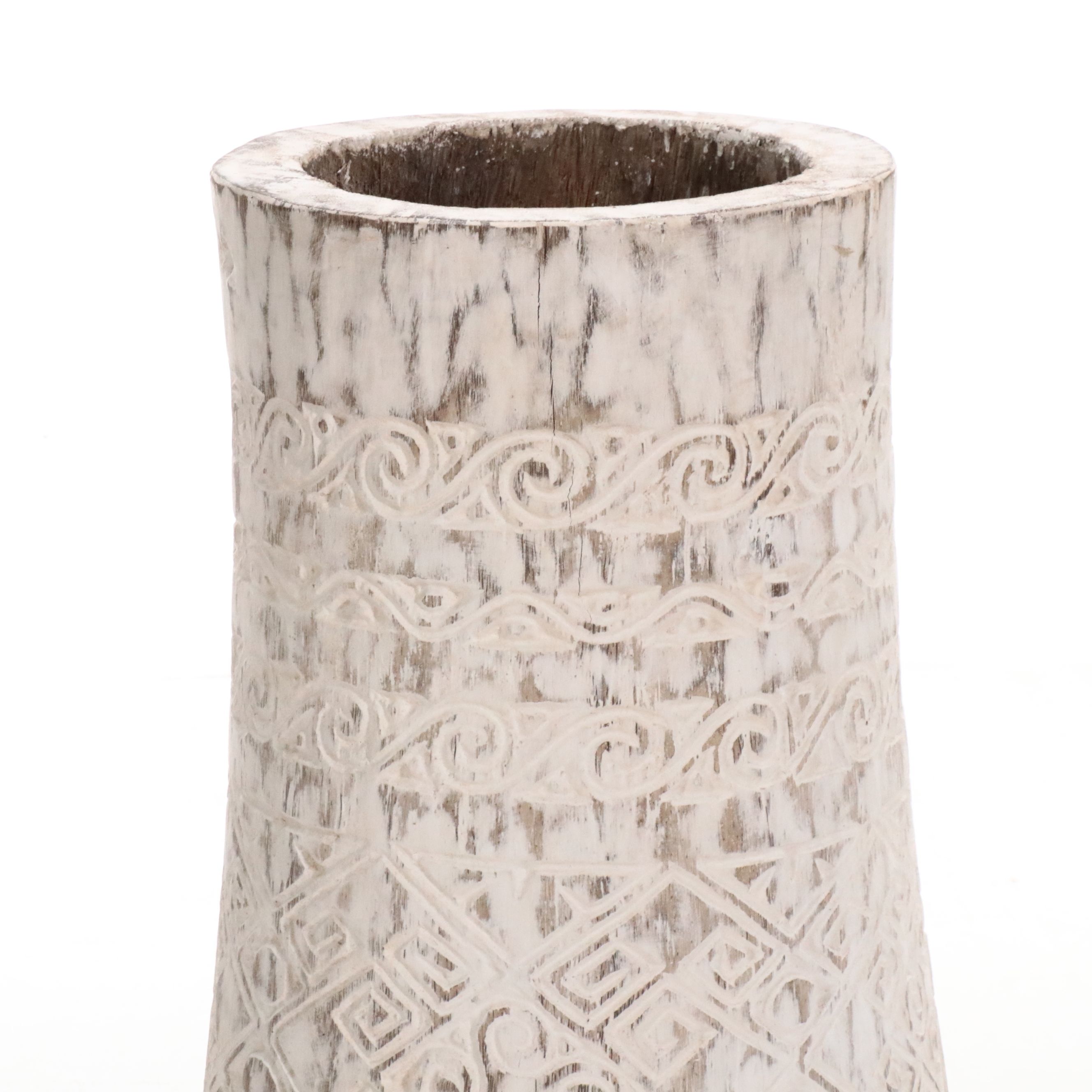 Balinese Style Carved Palm Wood Floor Vase