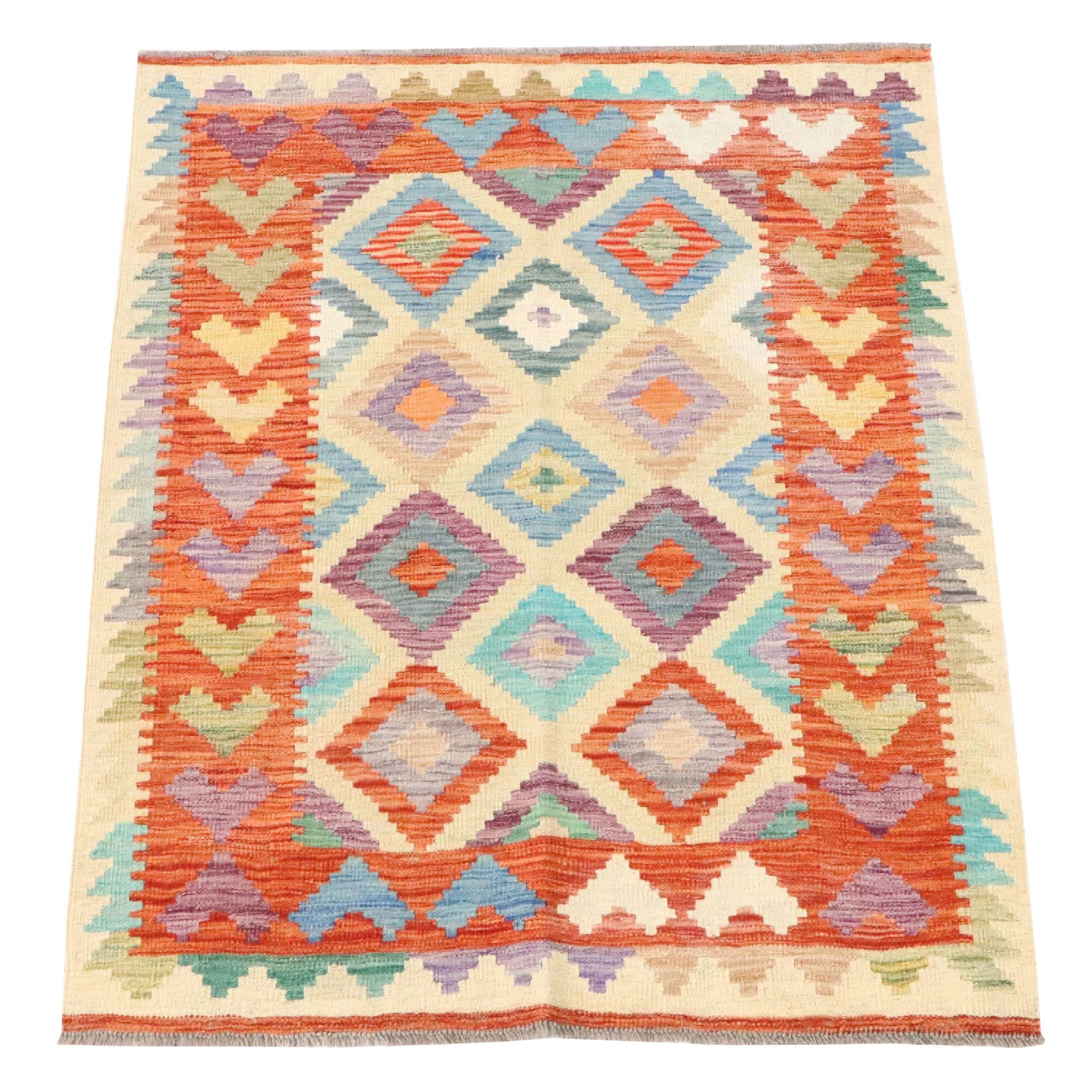 4'2 x 5'7 Handwoven Pakistani Kilim Area Rug
