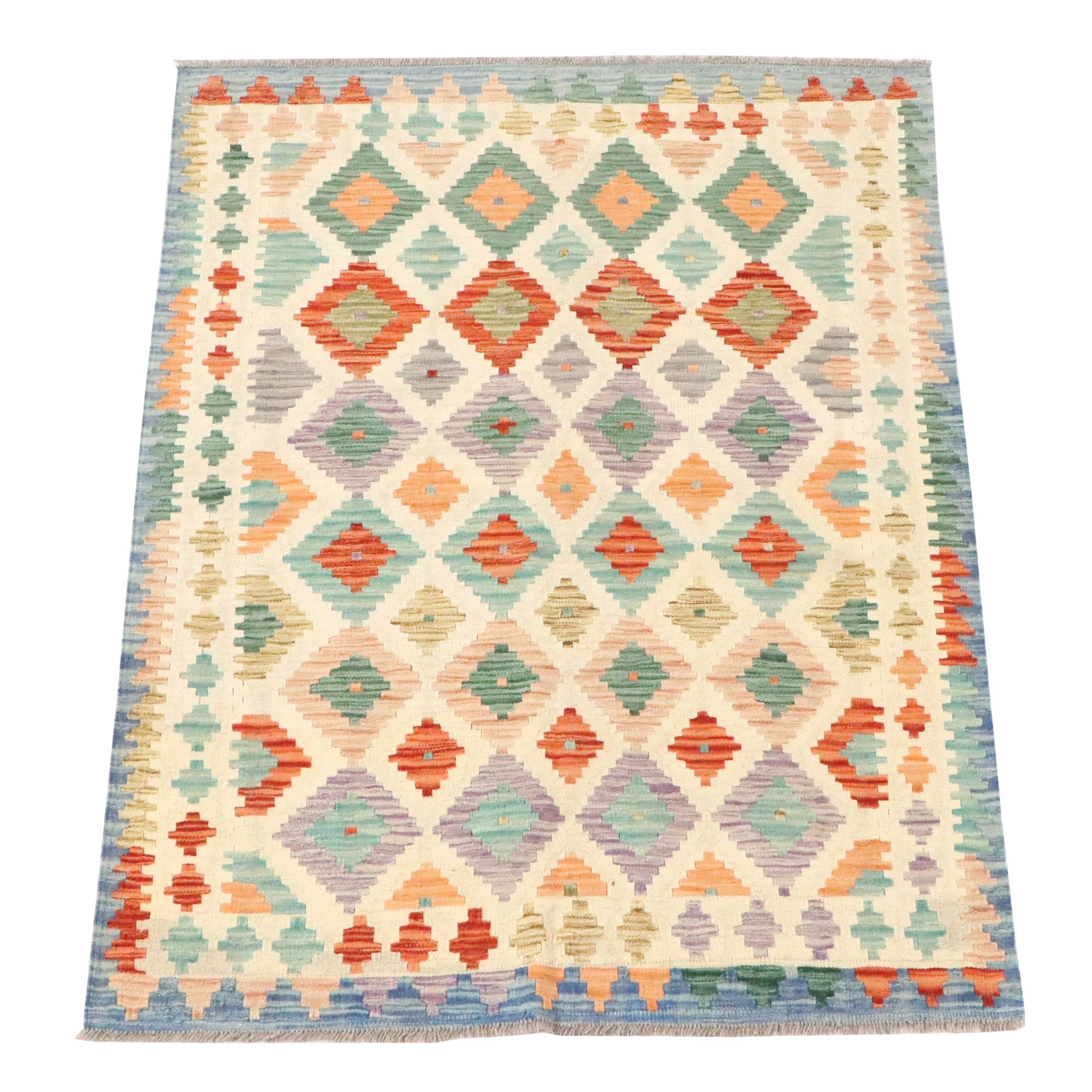 4'2 x 6'1 Handwoven Pakistani Kilim Area Rug