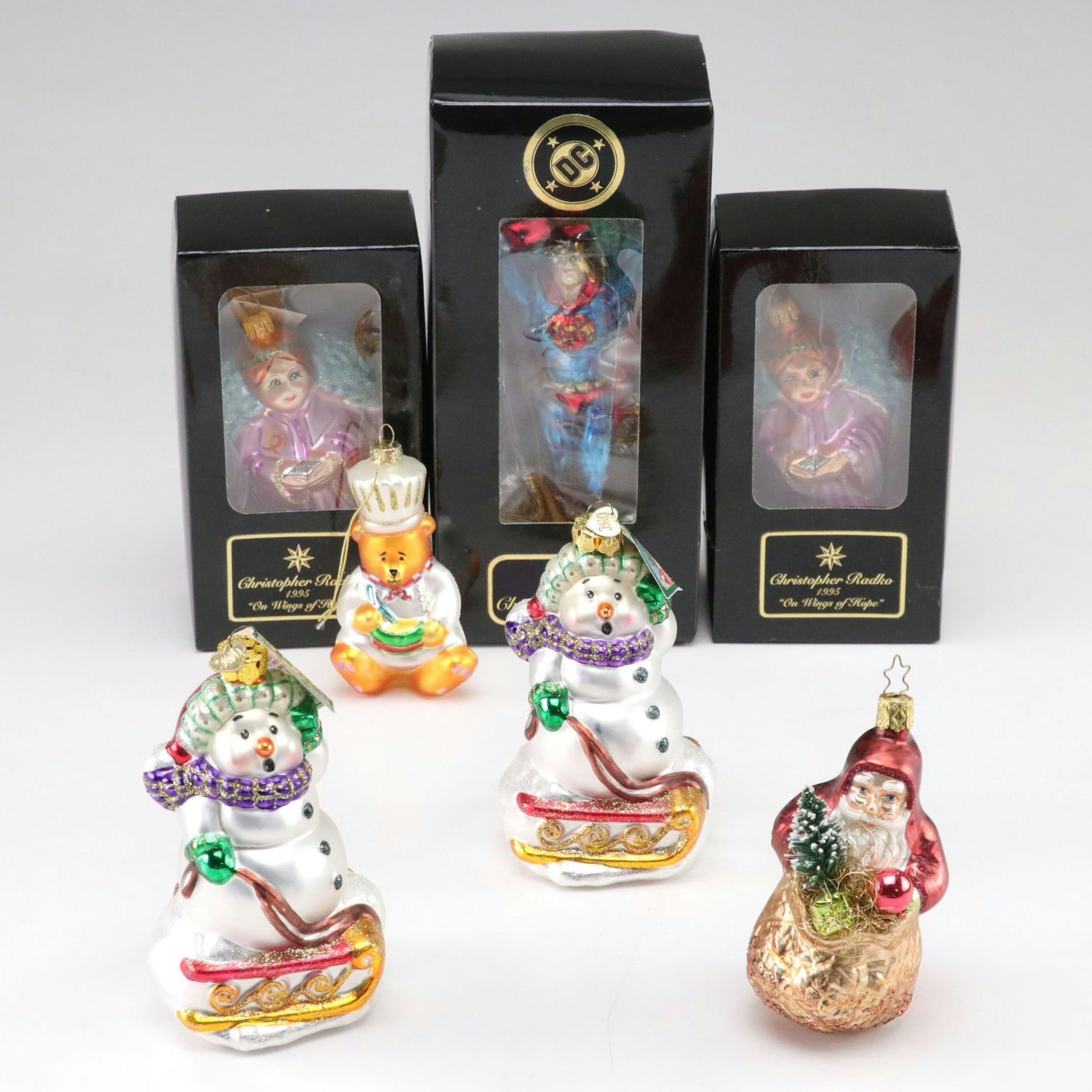 Christopher Radko Superman and Other Glass Christmas Ornaments