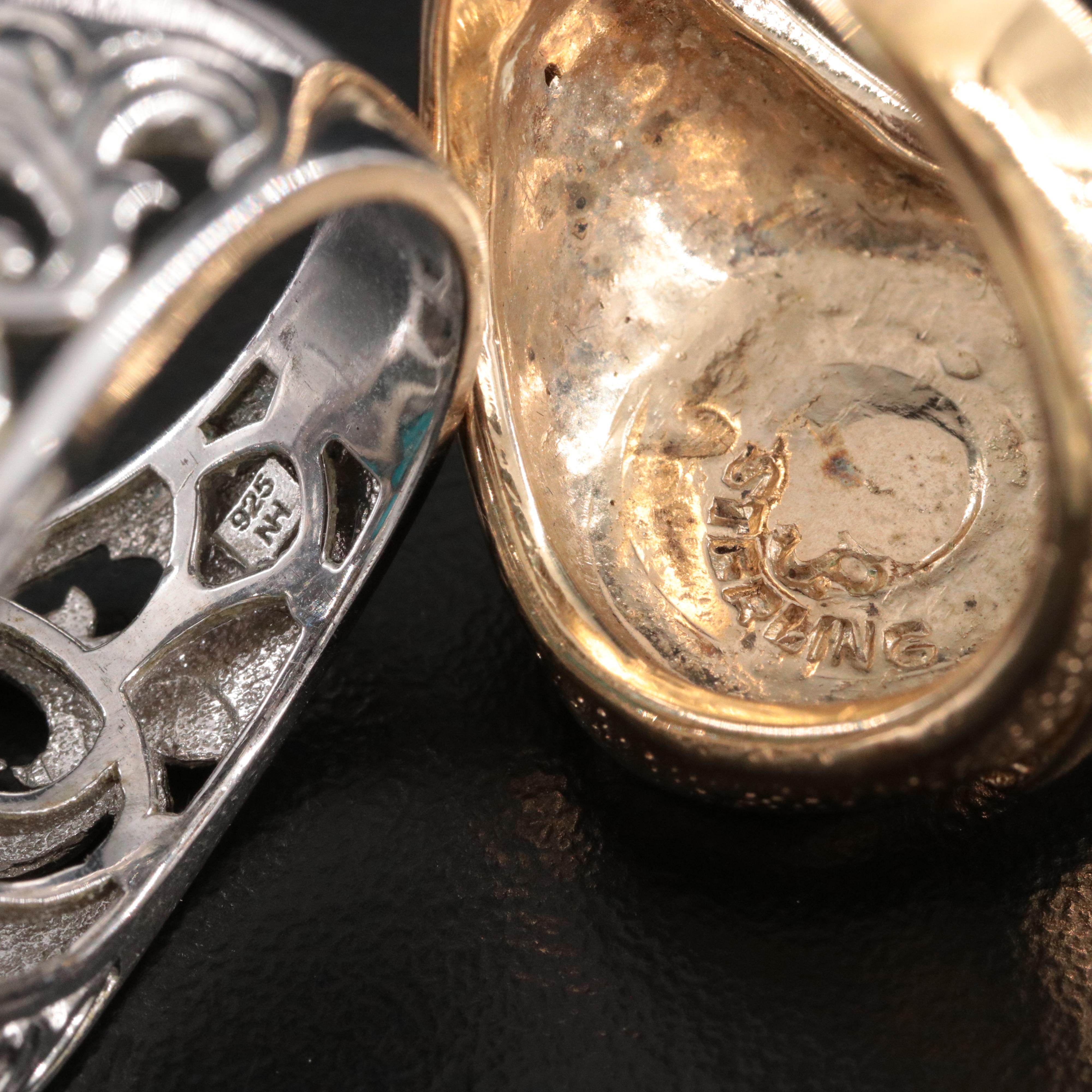 Sterling Amber, Nephrite and Turquoise Ring Trio