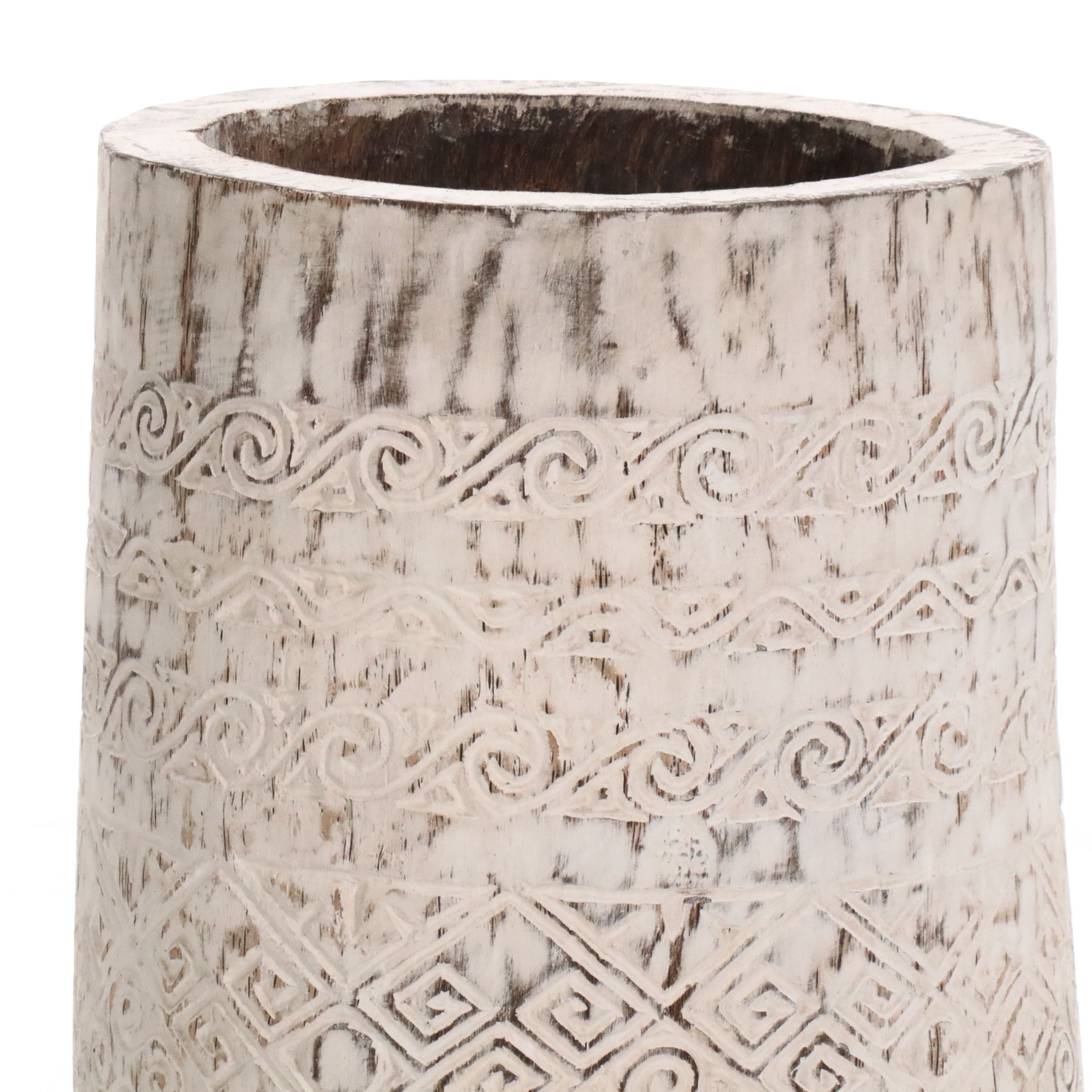 Balinese Style Carved Palm Wood Floor Vase