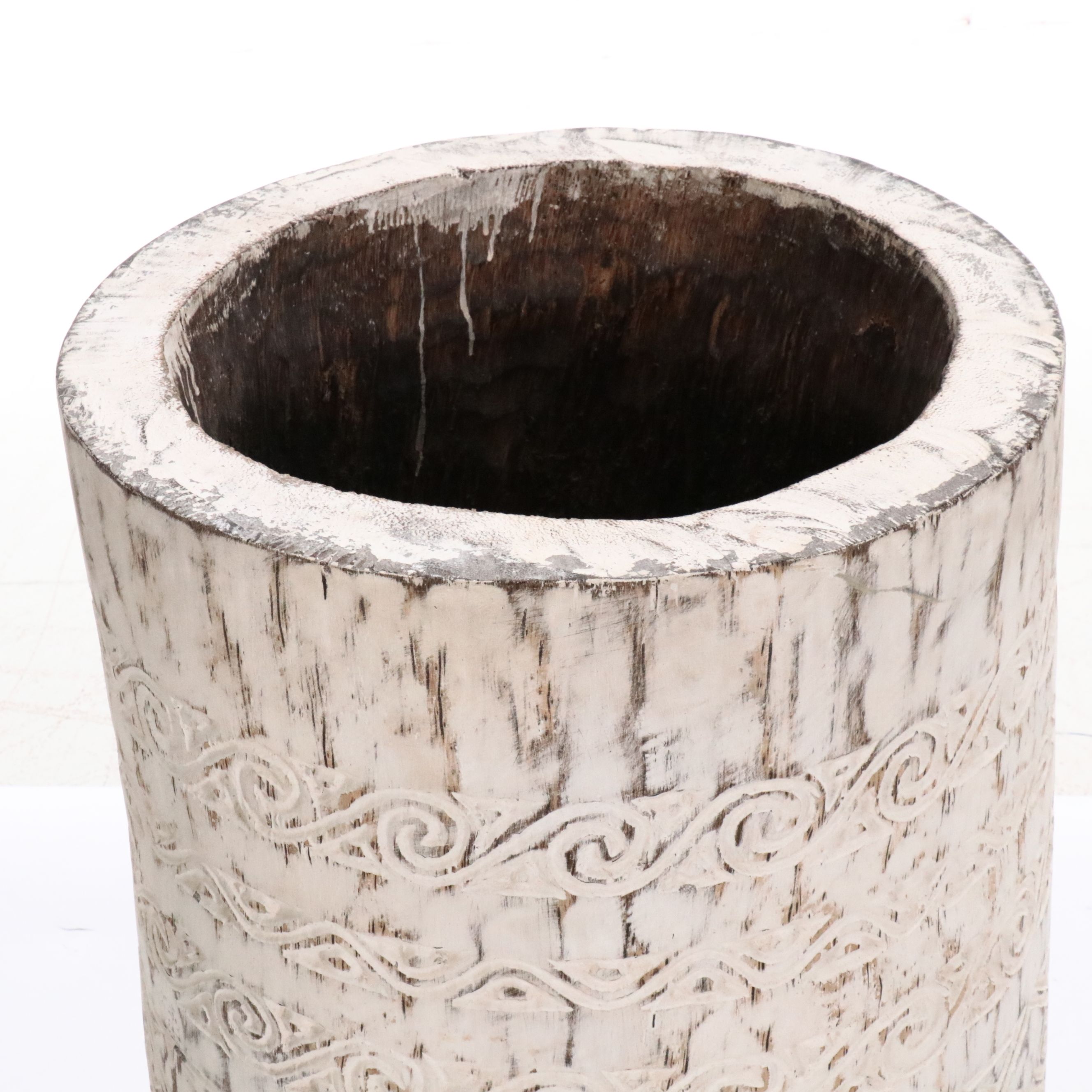 Balinese Style Carved Palm Wood Floor Vase