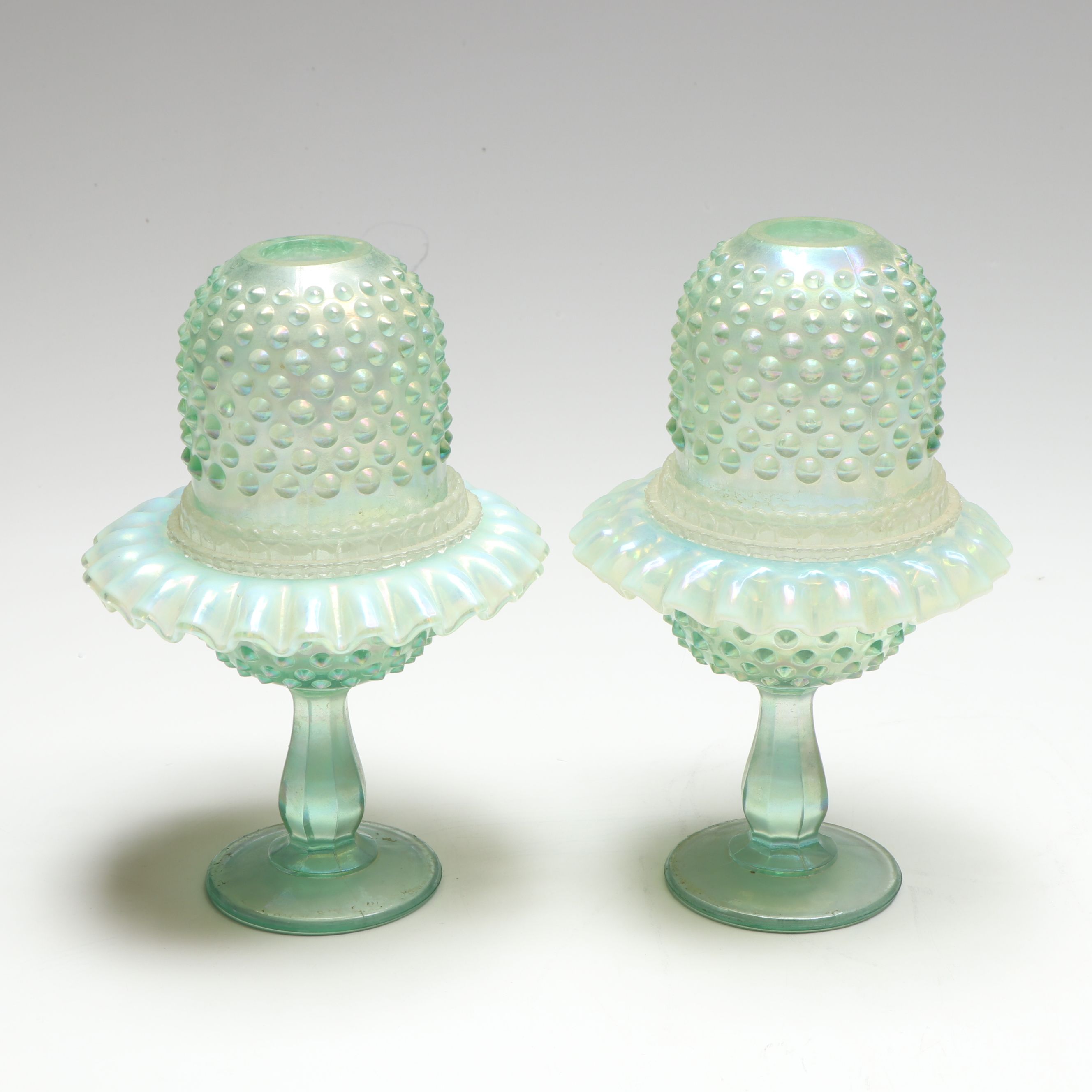 Fenton Hobnail Iridescent Glass Fairy Lamps