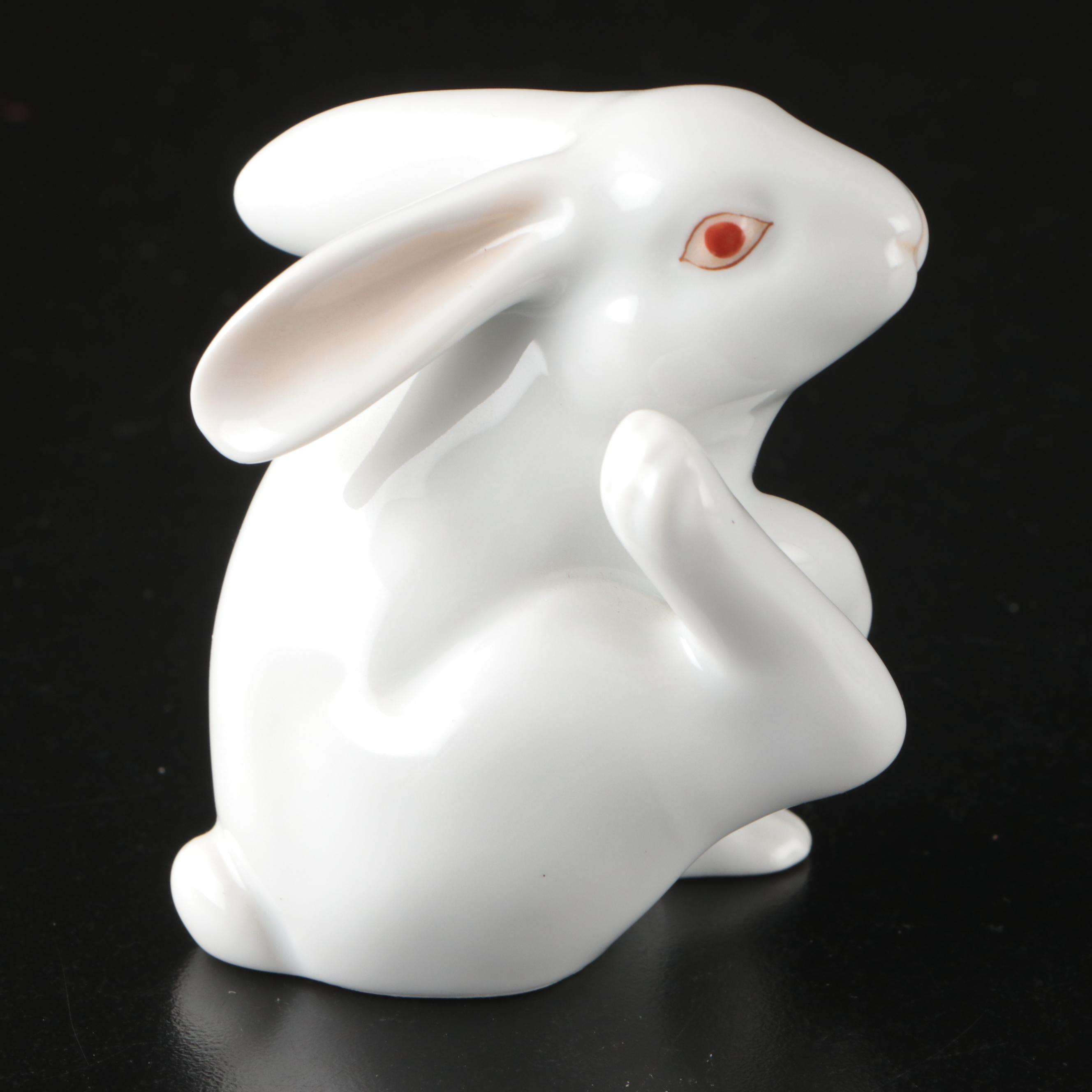 Herend Natural "Scratching Bunny" Porcelain Figurine, 1998