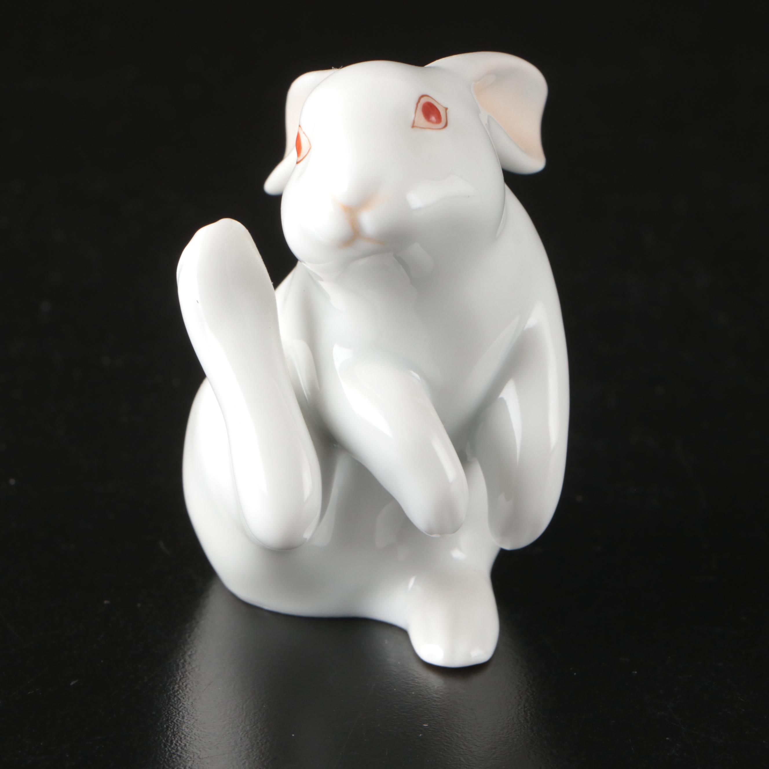Herend Natural "Scratching Bunny" Porcelain Figurine, 1998