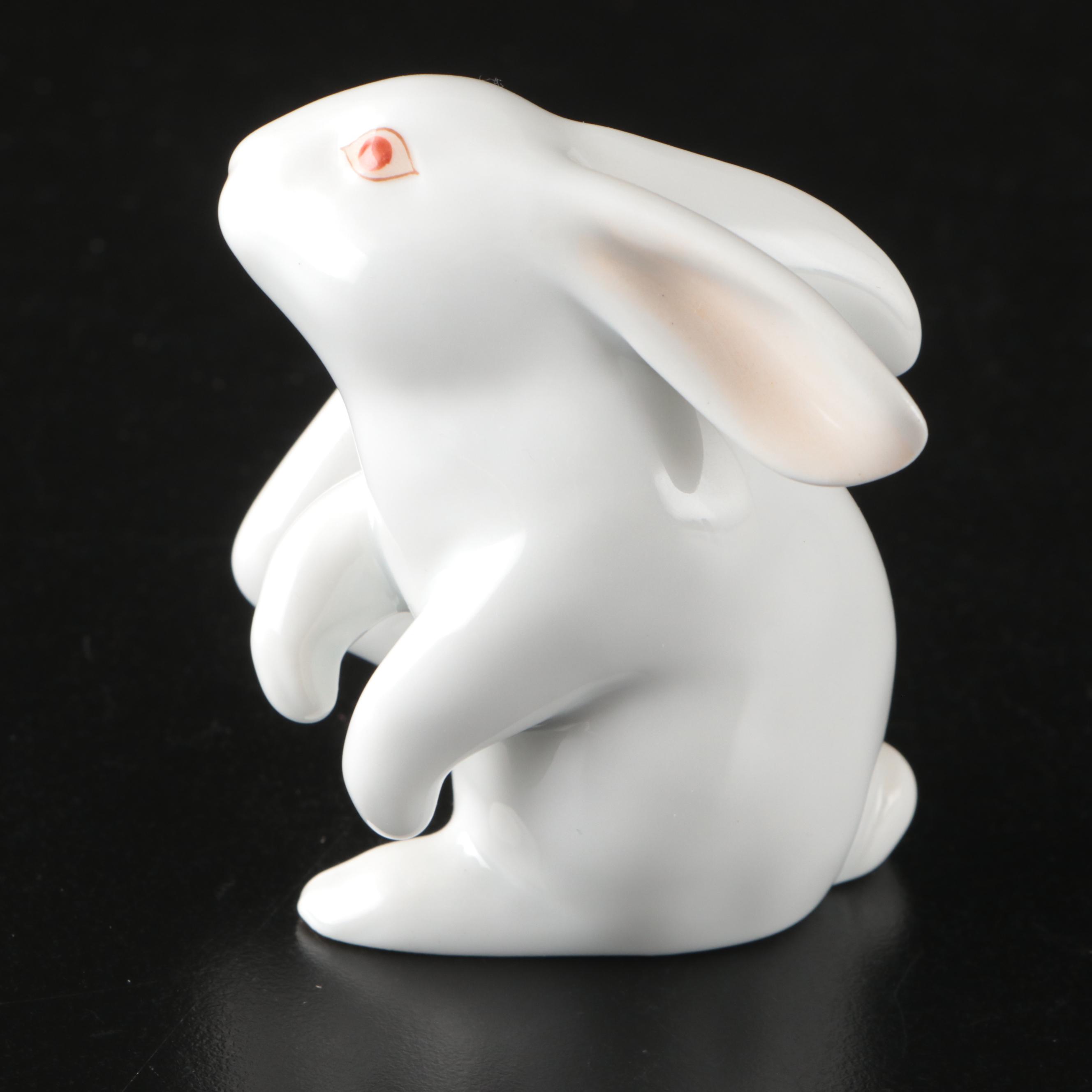 Herend Natural "Scratching Bunny" Porcelain Figurine, 1998