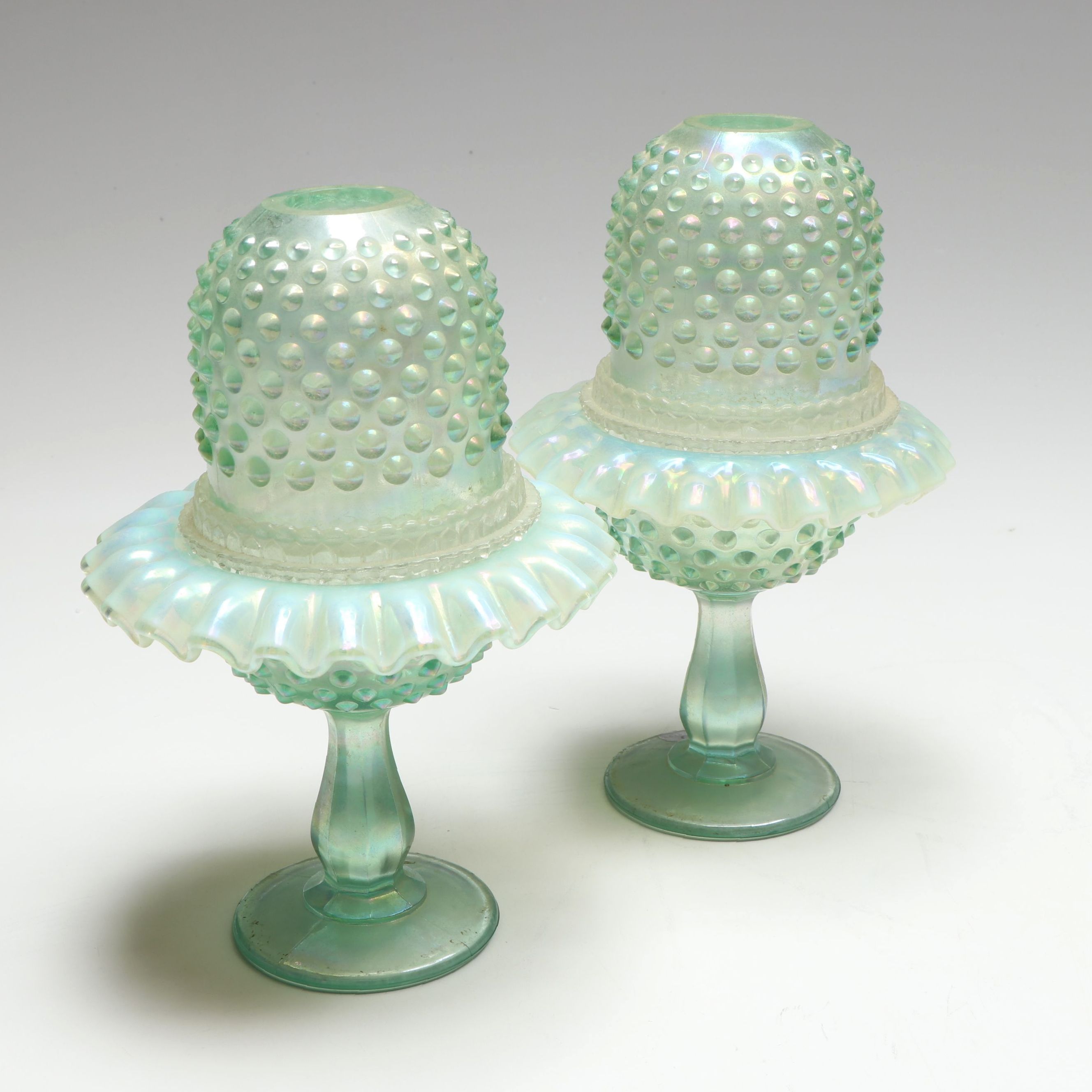 Fenton Hobnail Iridescent Glass Fairy Lamps